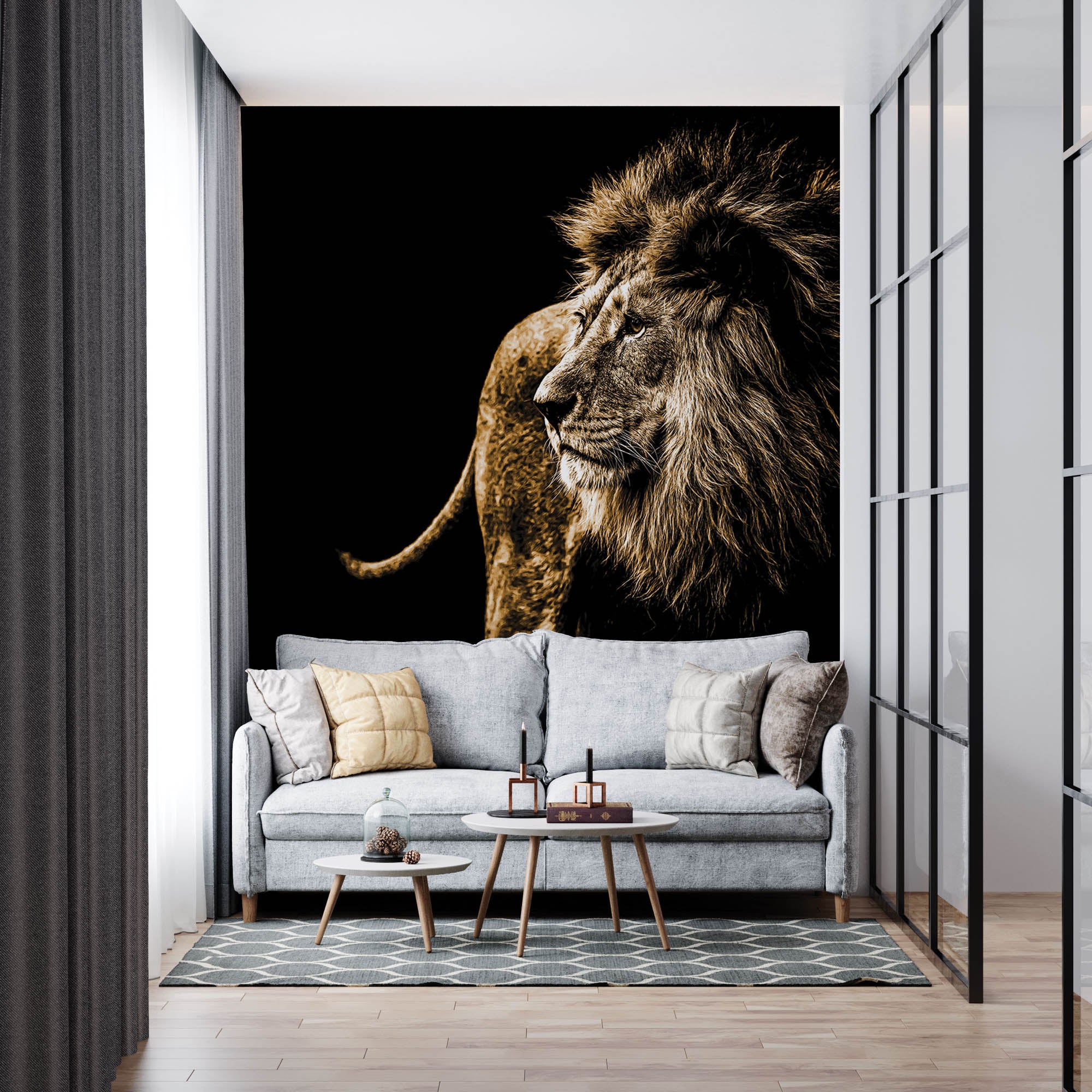 Leeuw op zwarte achtergrond - LW00186 Fotobehang