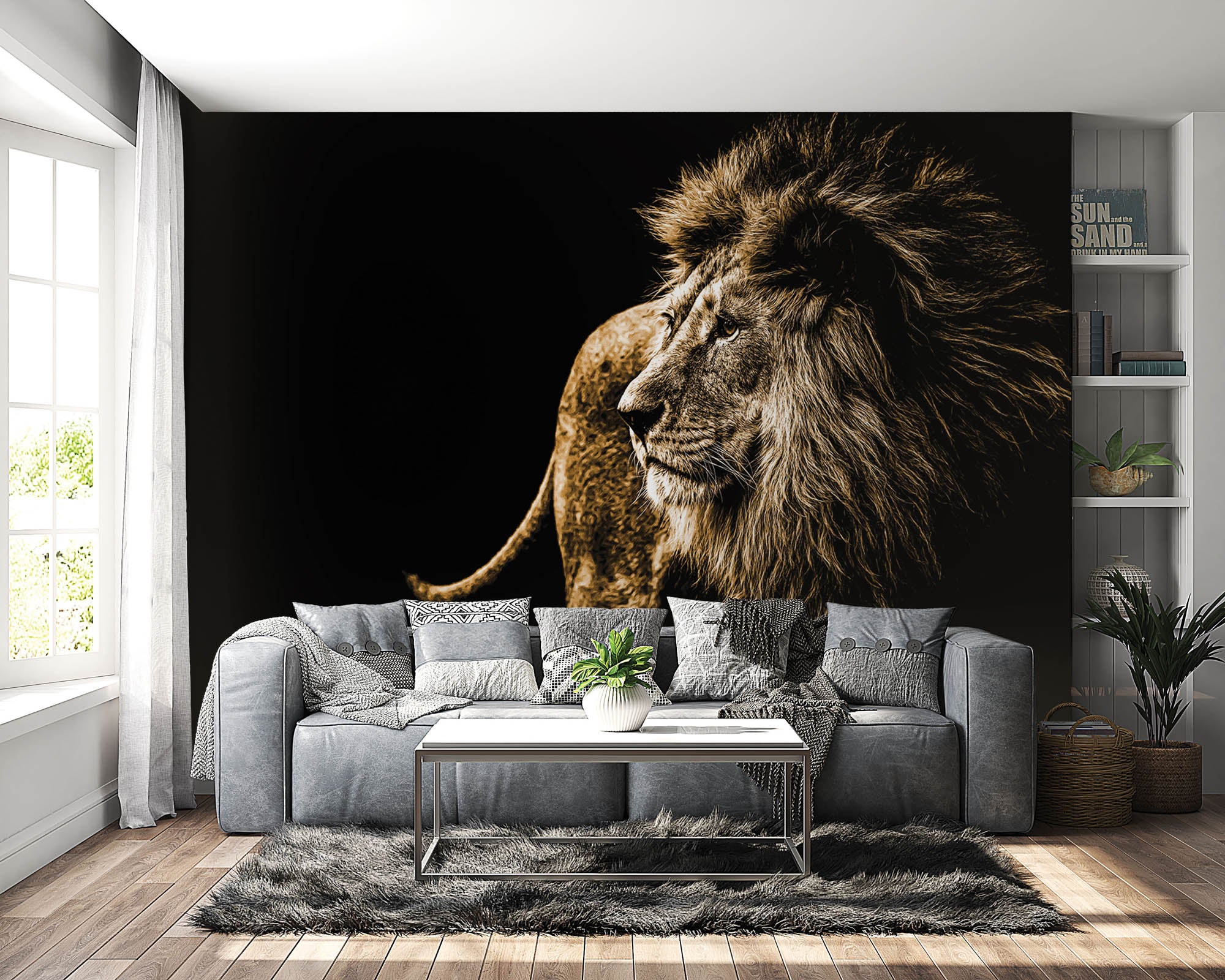 Leeuw op zwarte achtergrond - LW00186 Fotobehang