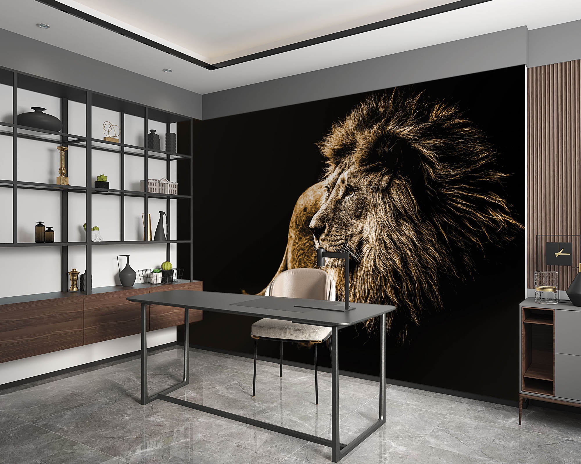 Leeuw op zwarte achtergrond - LW00186 Fotobehang