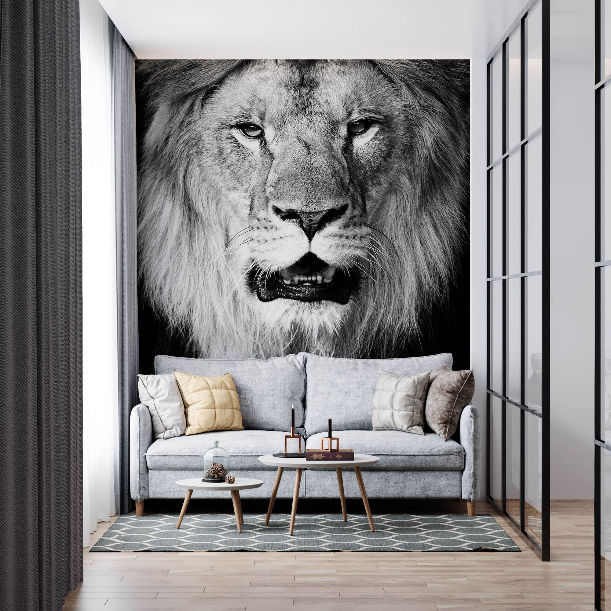 Leeuwenkop op zwarte achtergrond - LW00220 Fotobehang