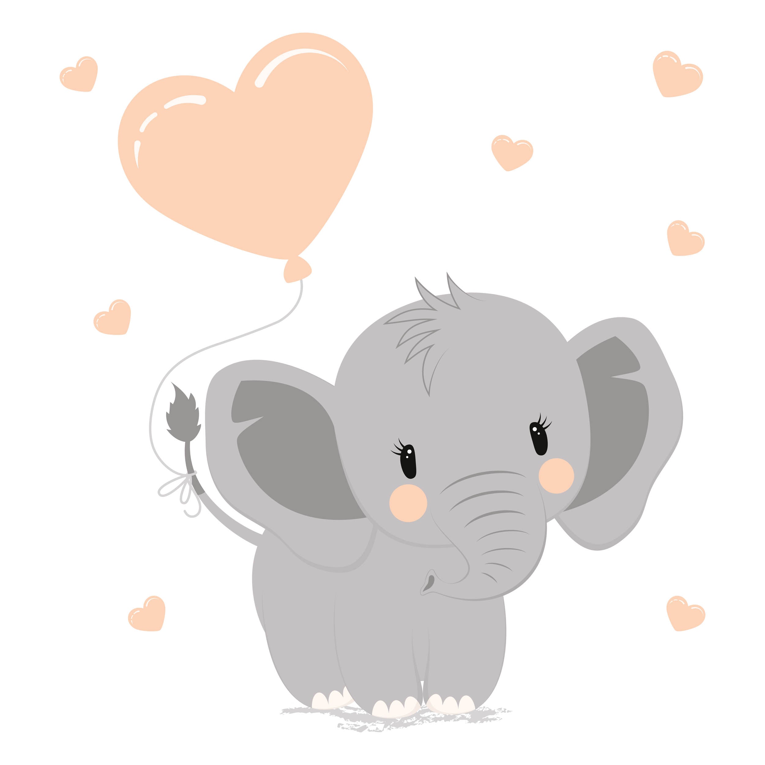 Lief Baby Olifantje met Hartballon - LW00862 Fotobehang