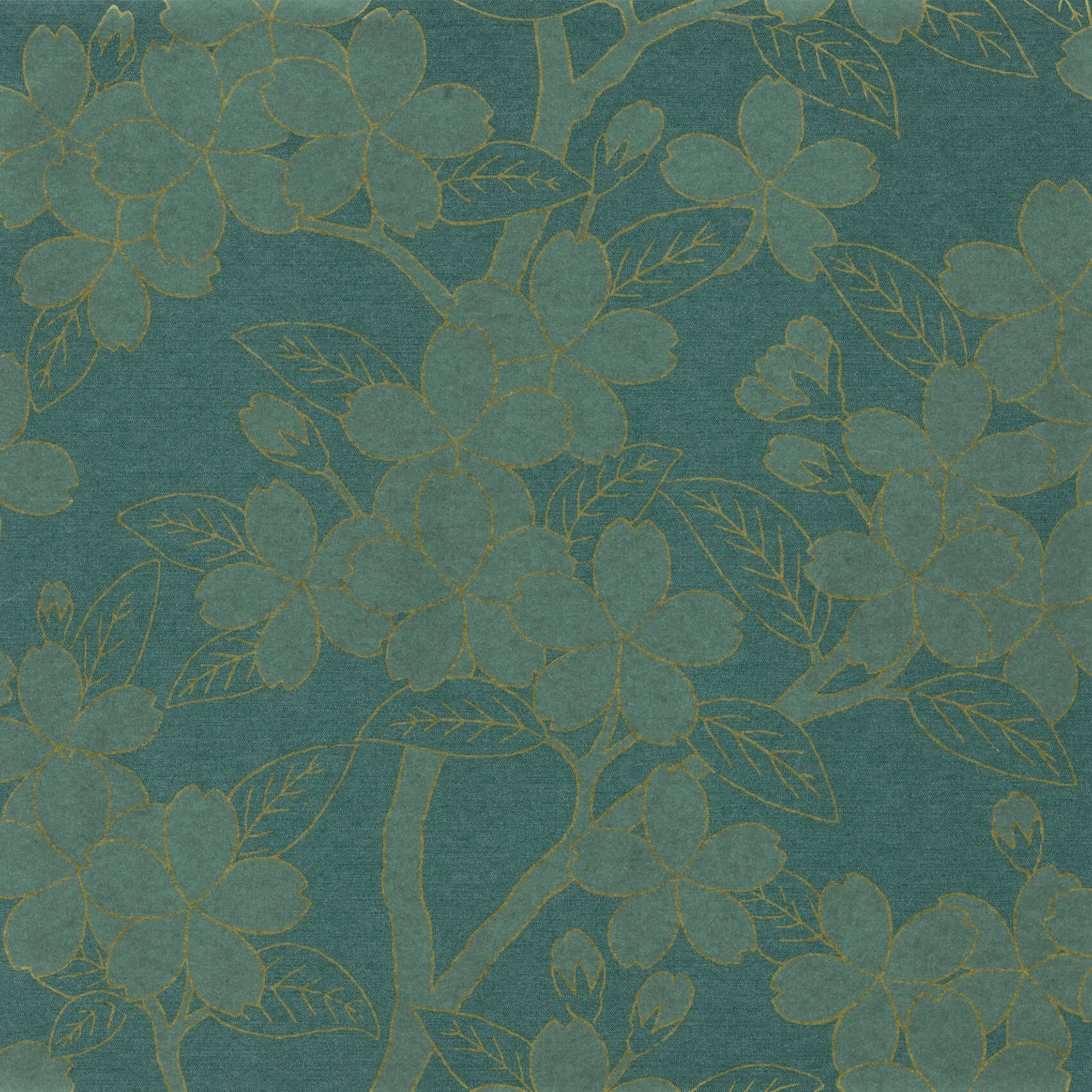 Little Green Camellia Teal Behang