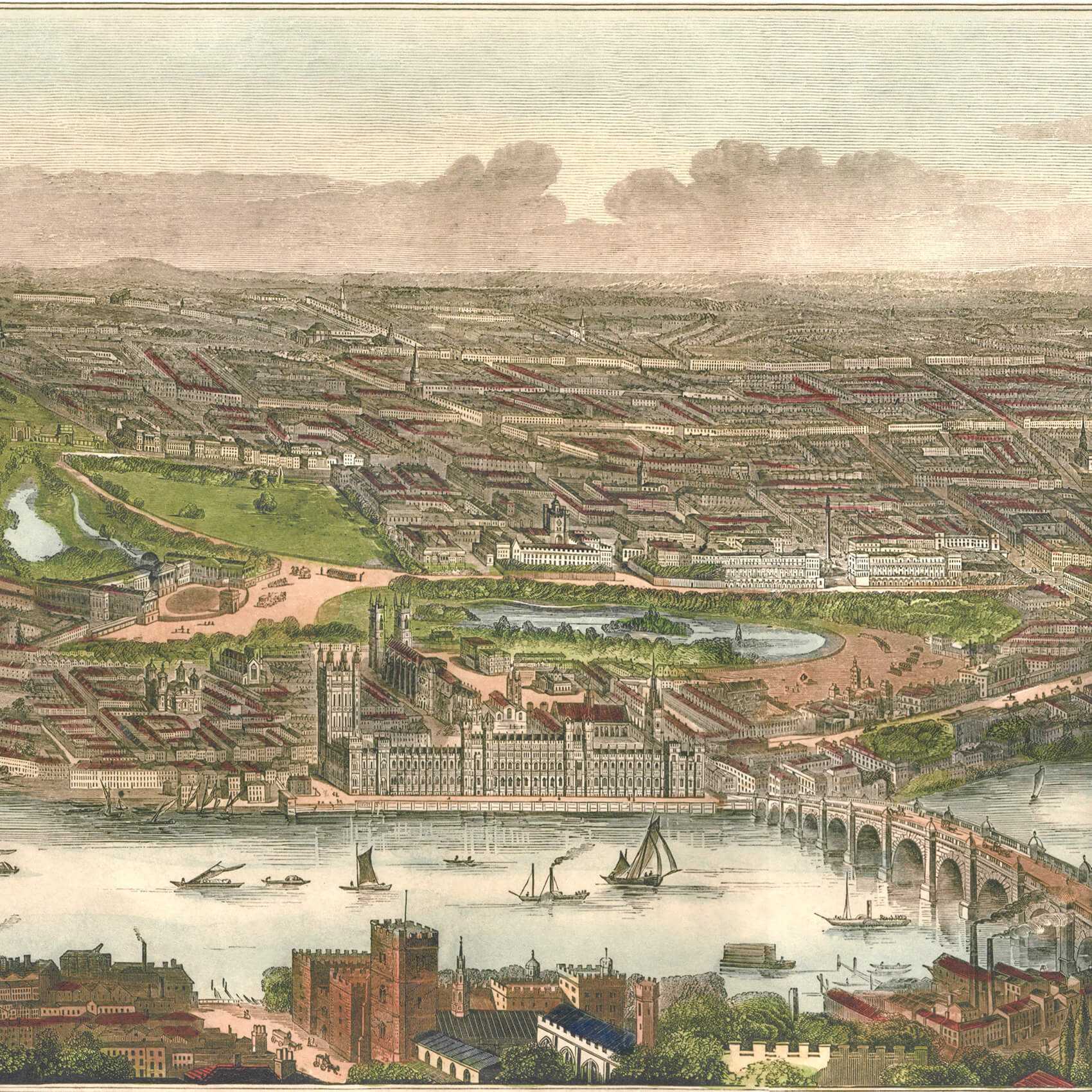 Little Green Painted Papers Thames Border Original Behang