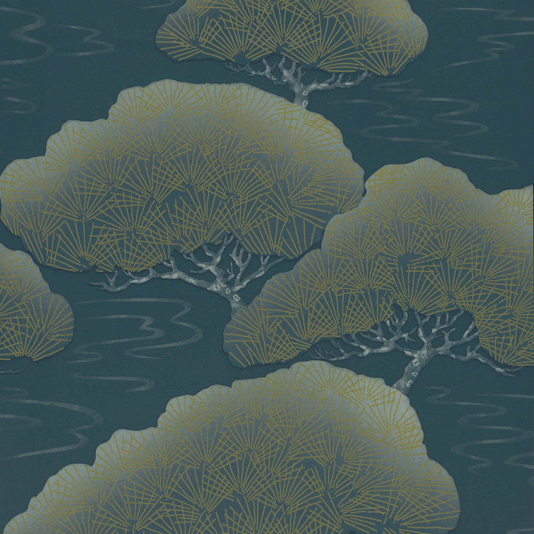 Little Green Pines Blue Pine Behang