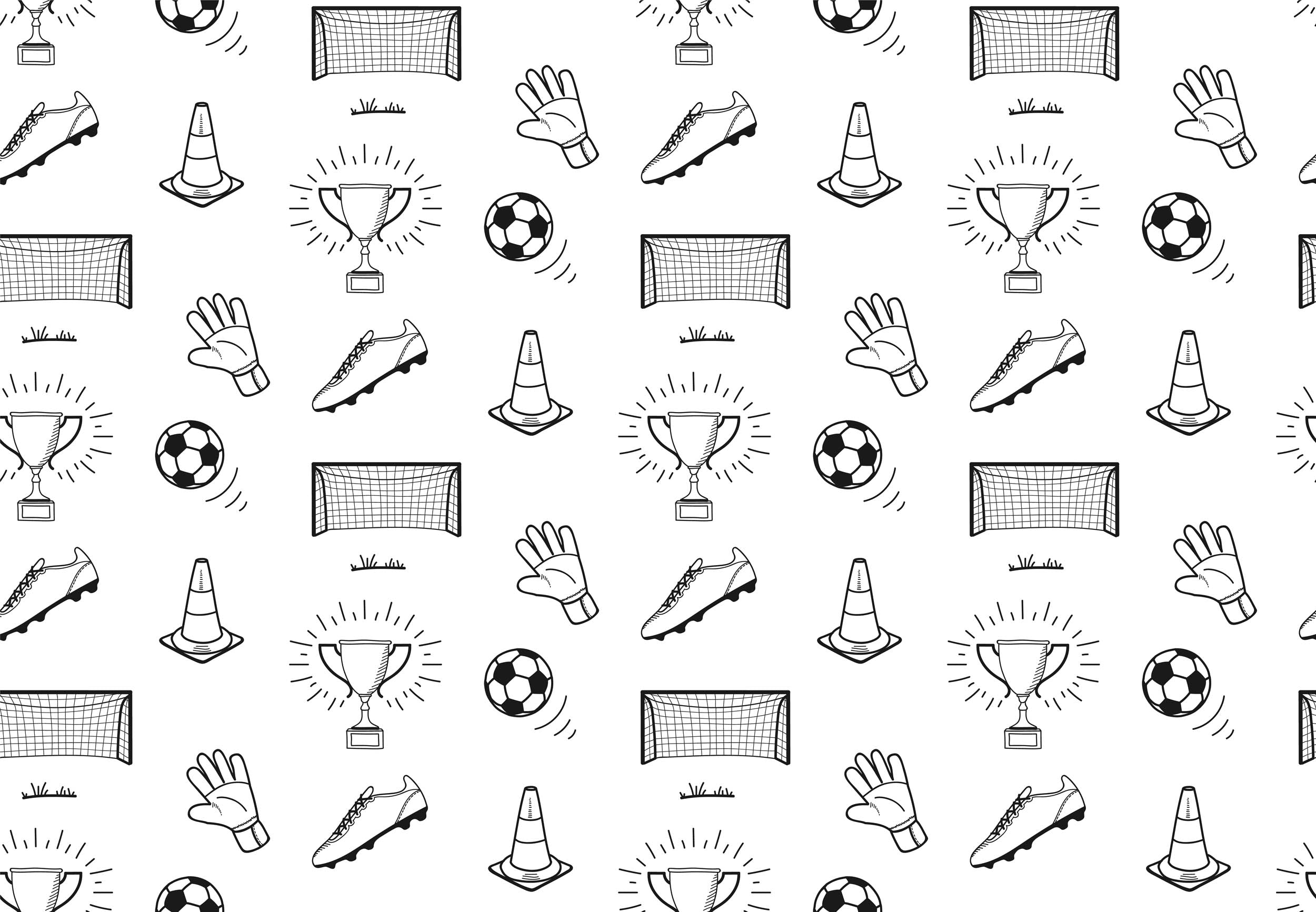 Minimalistisch Voetbal Iconen Patroon - LW00953 Fotobehang