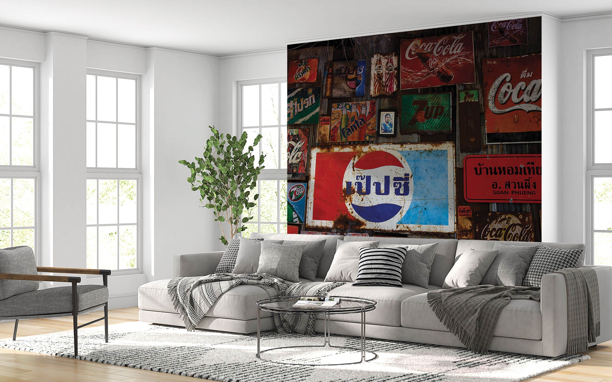 Muur met vintage logo's frisdranken - LW00426 Fotobehang