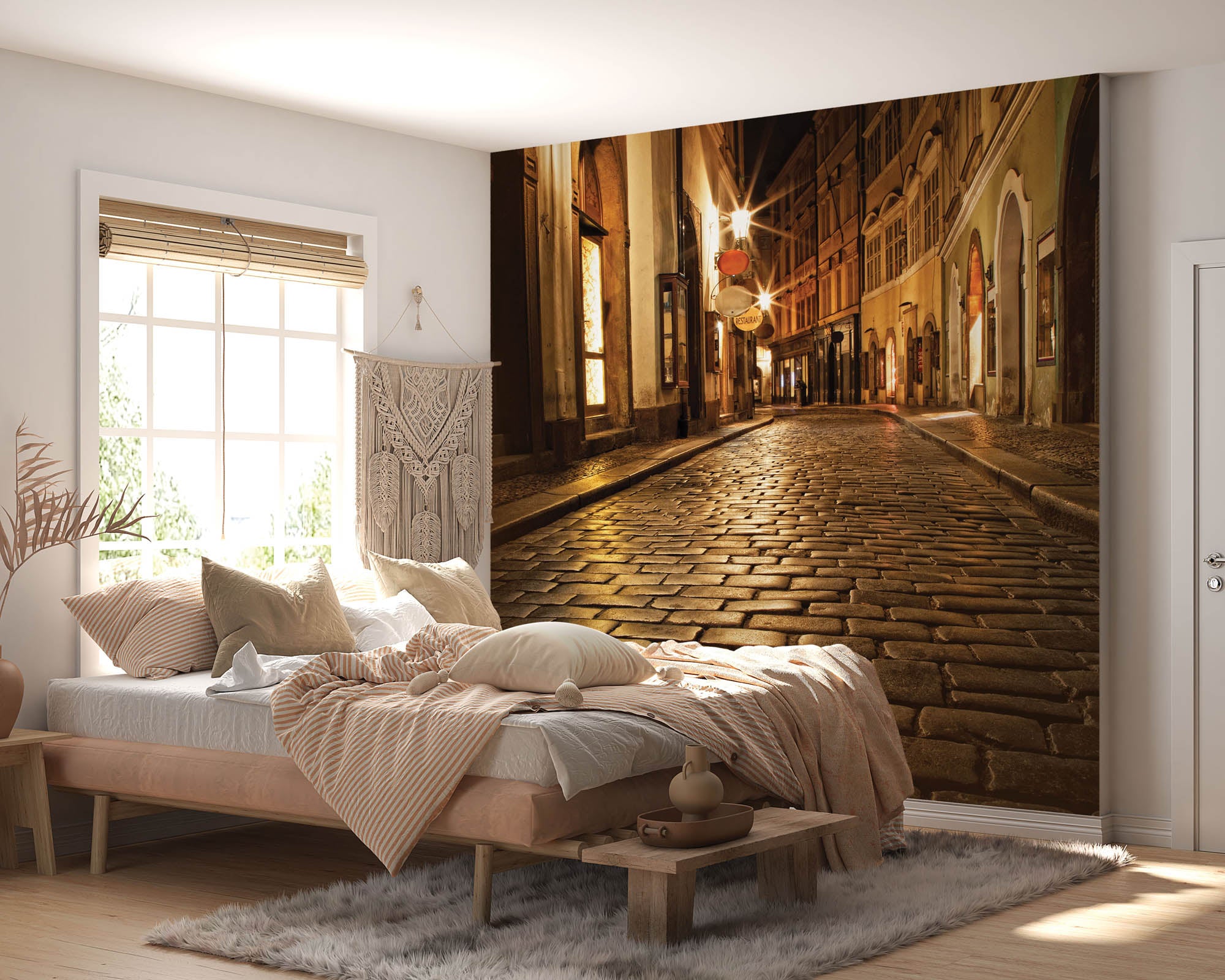 Nauwe verlichte steeg in Praag - LW00346 Fotobehang