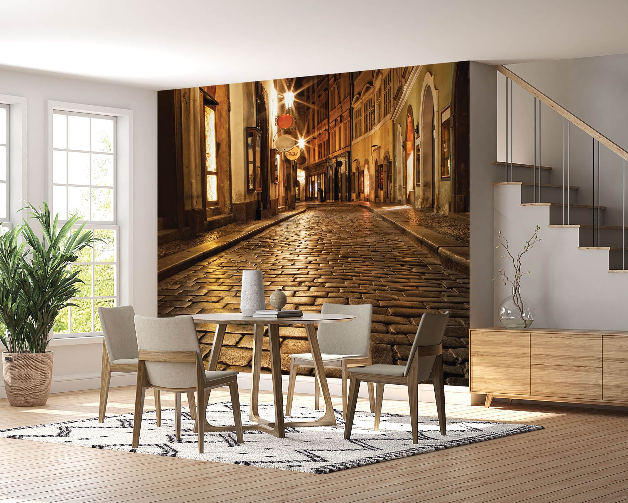 Nauwe verlichte steeg in Praag - LW00346 Fotobehang