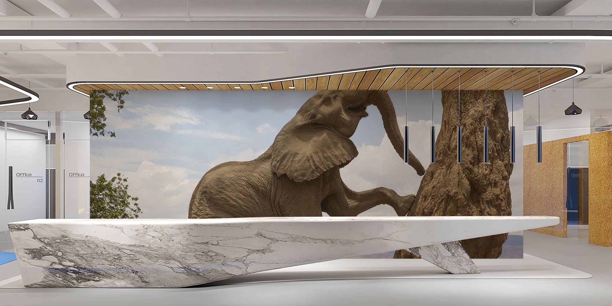 Olifant klimmend tegen boom - LW00165 Fotobehang