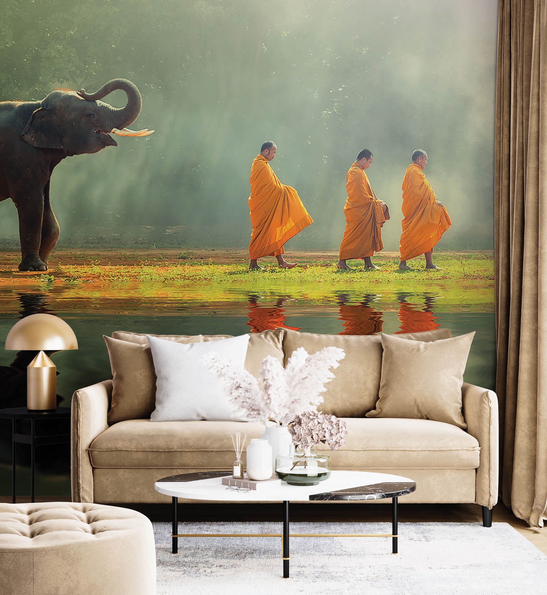 Olifant met monniken - LW00064 Fotobehang