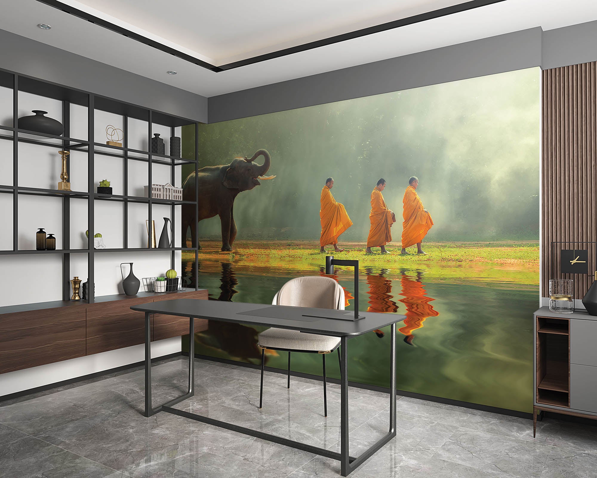 Olifant met monniken - LW00064 Fotobehang