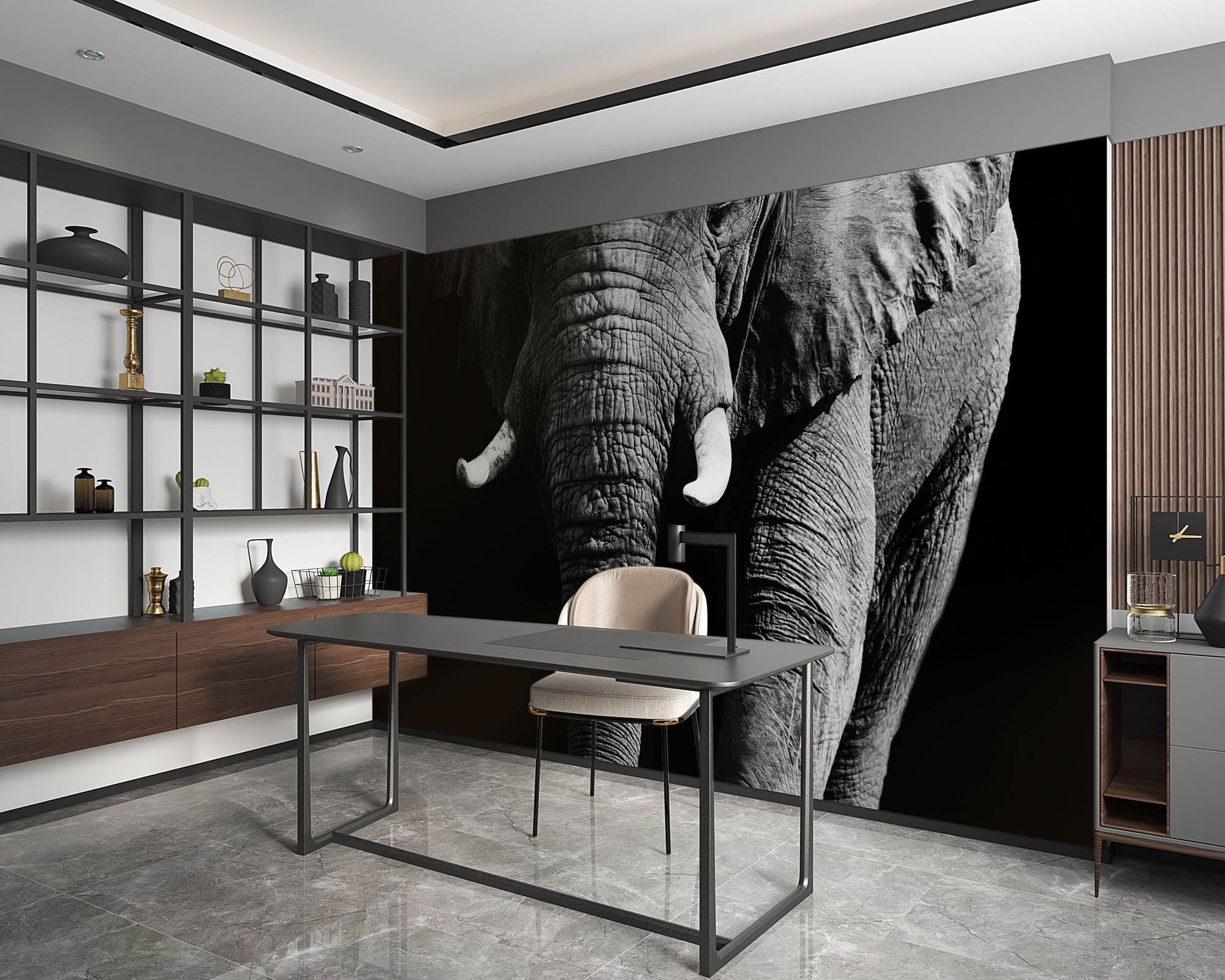 Olifant op zwarte achtergrond - LW00202 Fotobehang