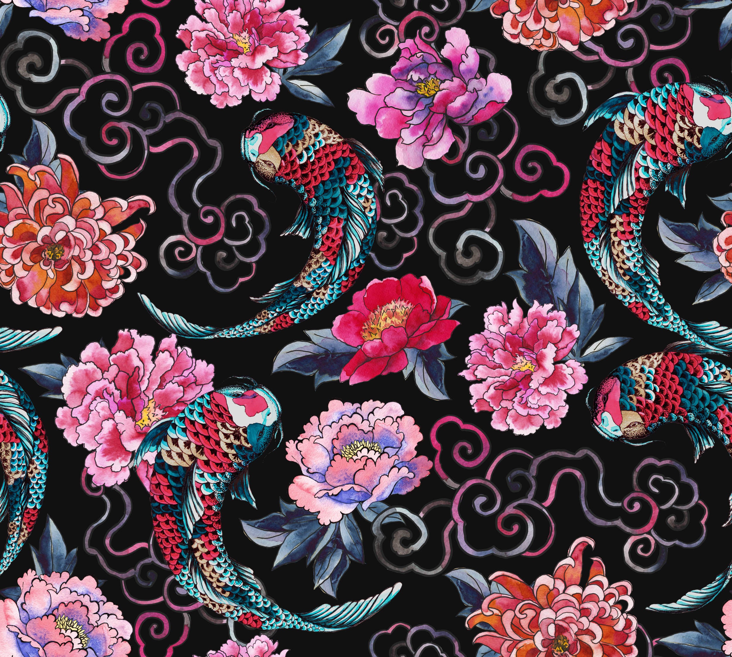 Oosterse Pioen & Koi - LW00496