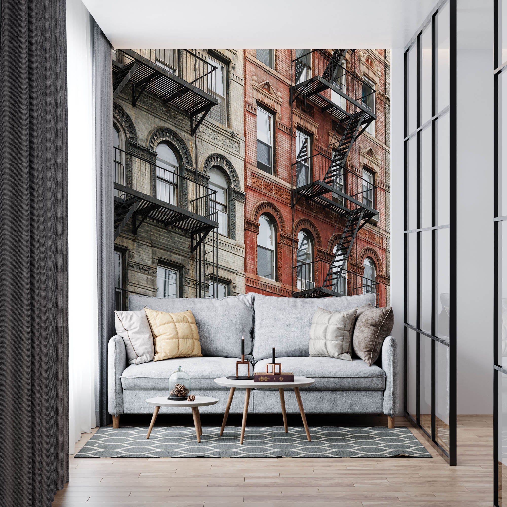 Oude gebouwen met brandtrappen - LW00328 Fotobehang