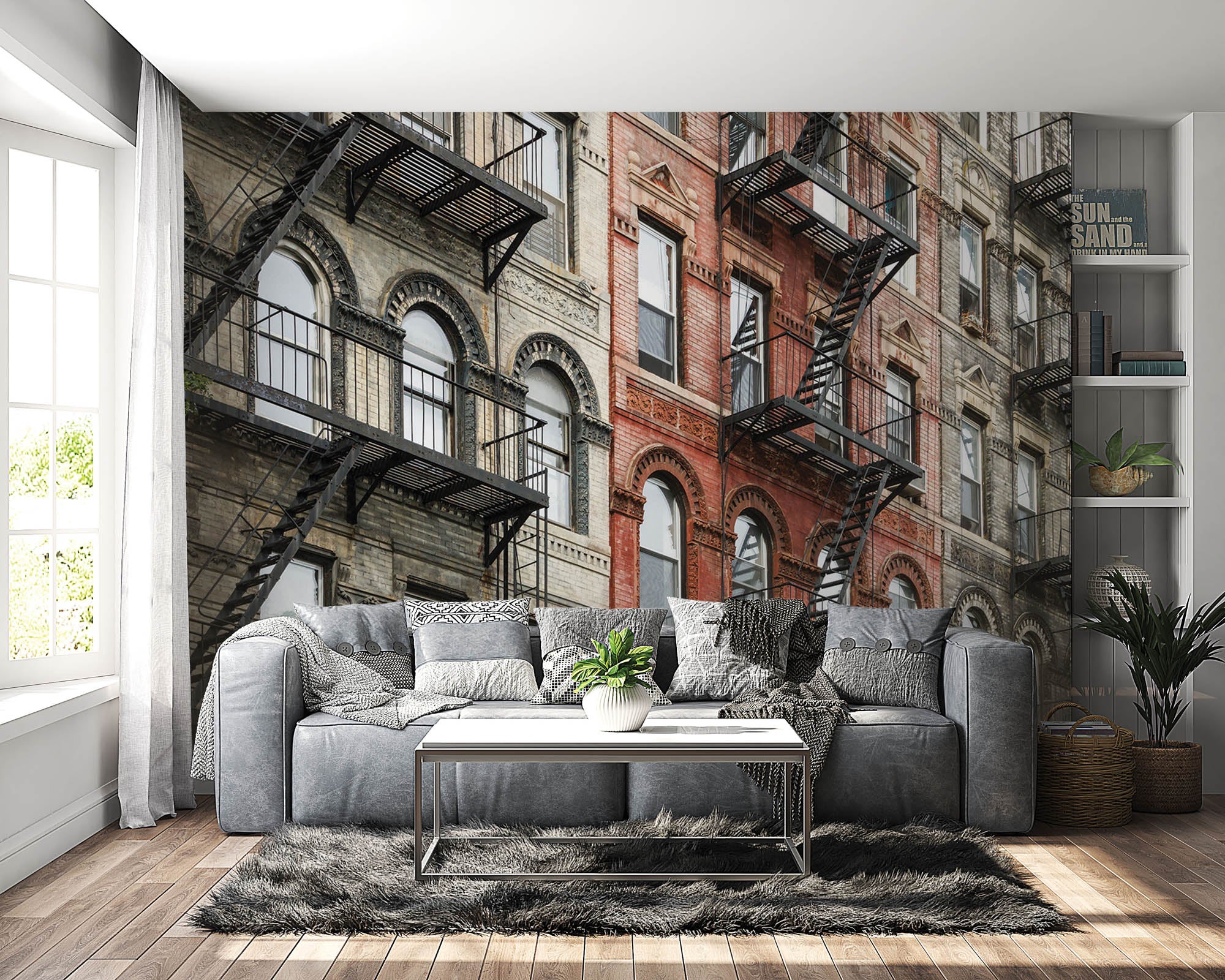 Oude gebouwen met brandtrappen - LW00328 Fotobehang