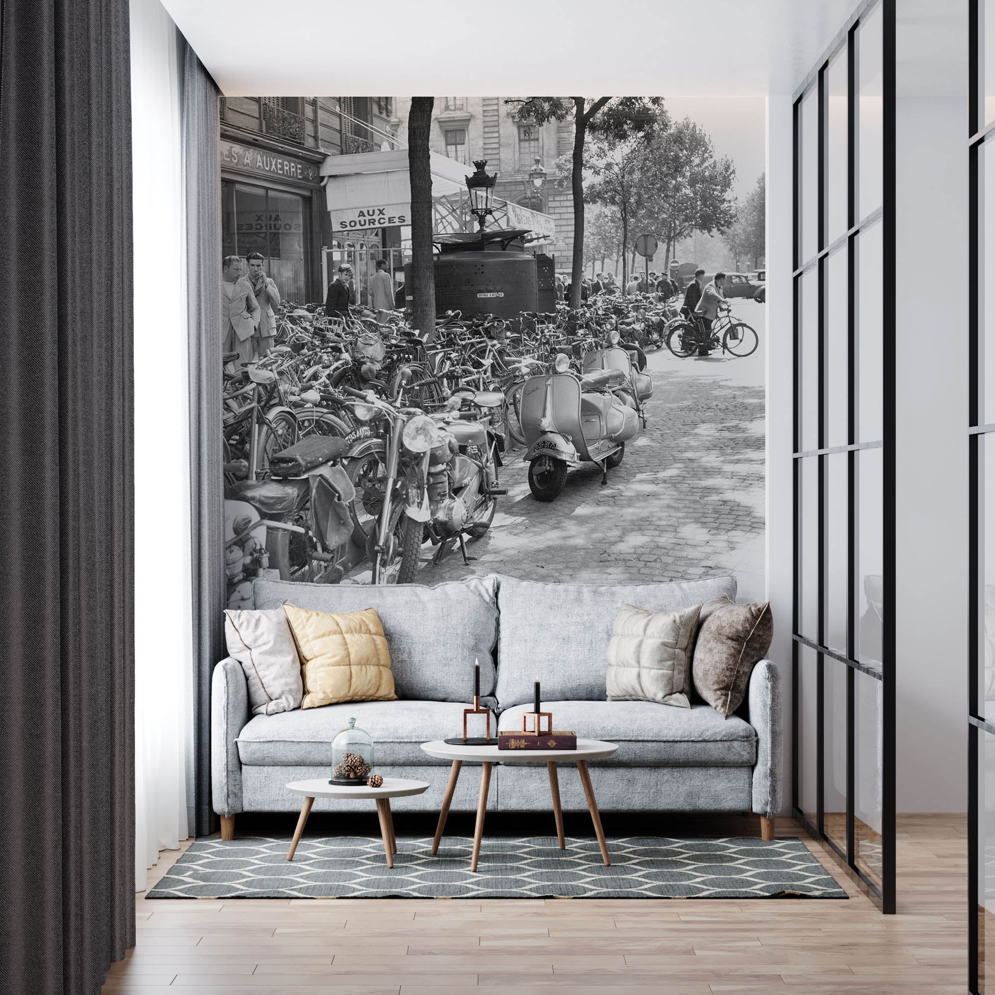 Oude zwart-wit foto van straat Parijs - LW00349 Fotobehang