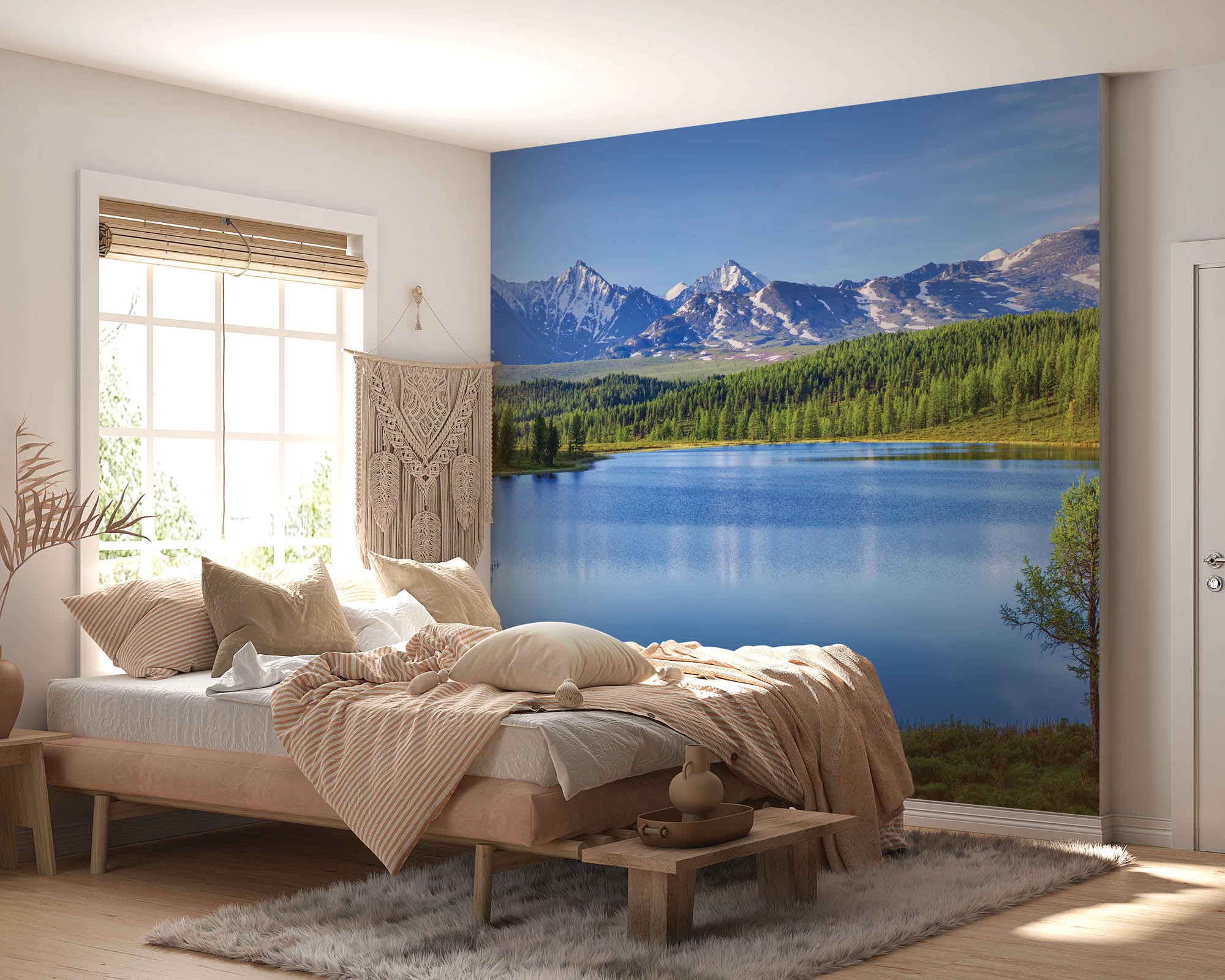 Panoramisch zicht op bergen en meer - LW00145 Fotobehang