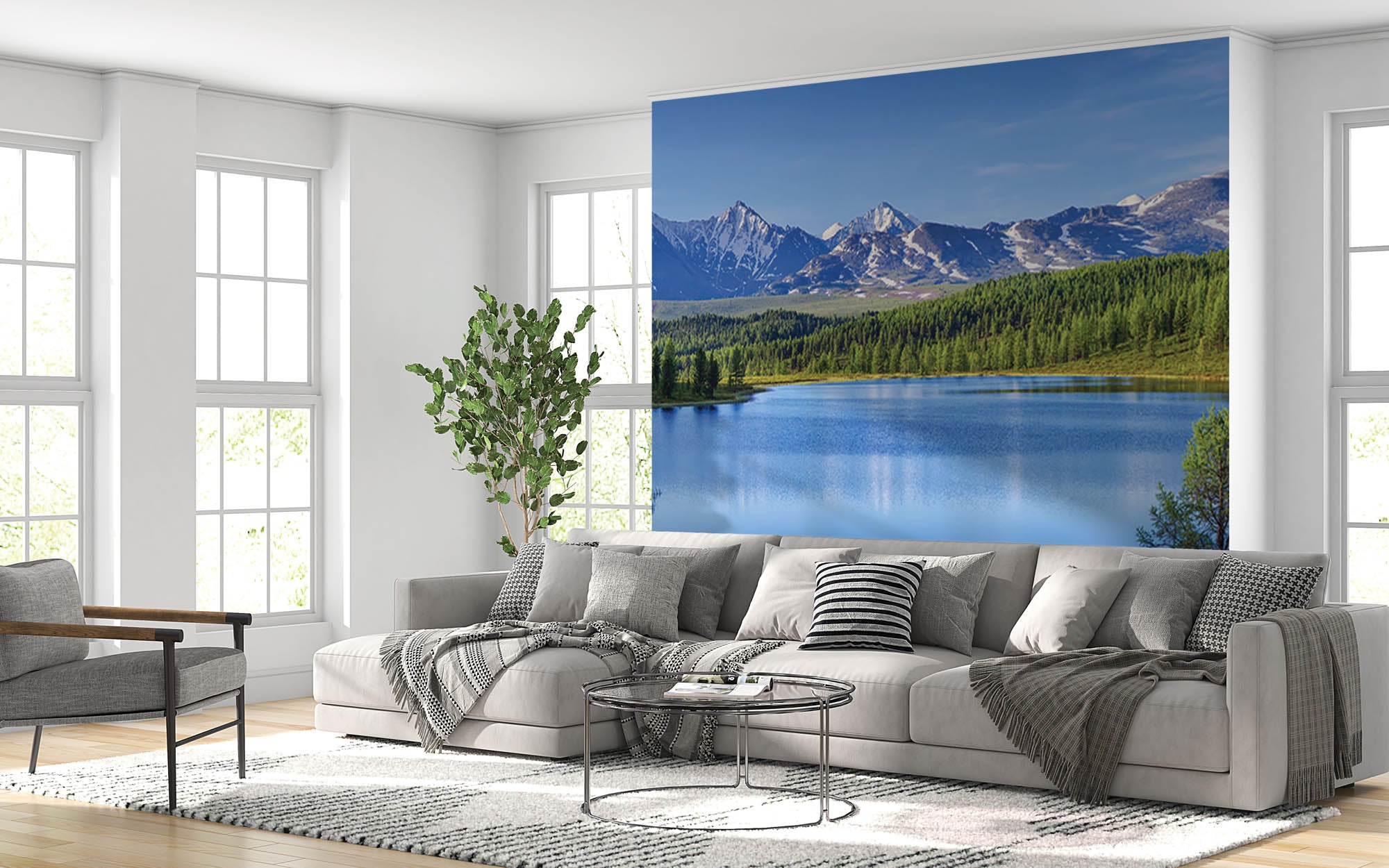 Panoramisch zicht op bergen en meer - LW00145 Fotobehang