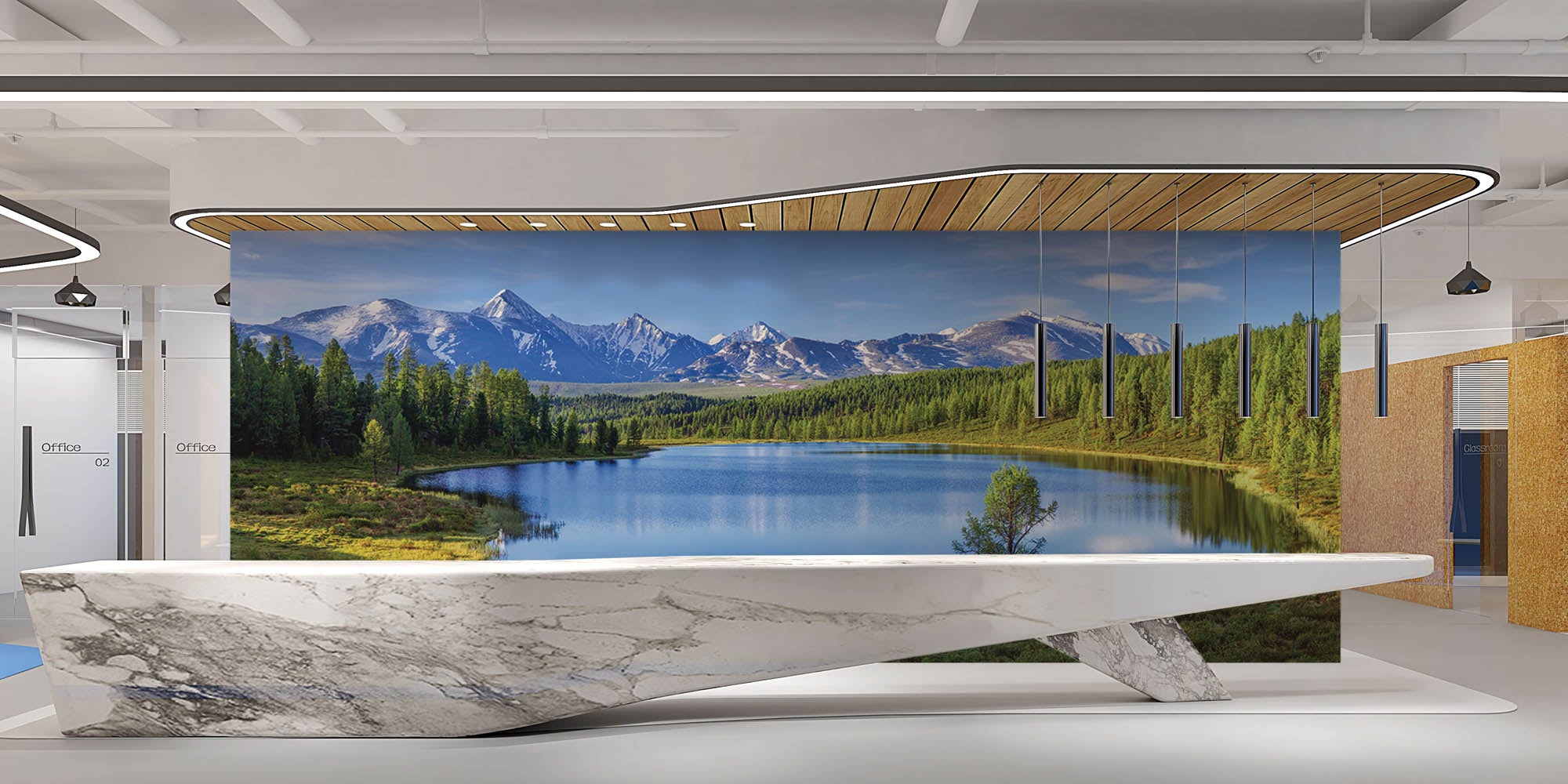 Panoramisch zicht op bergen en meer - LW00145 Fotobehang