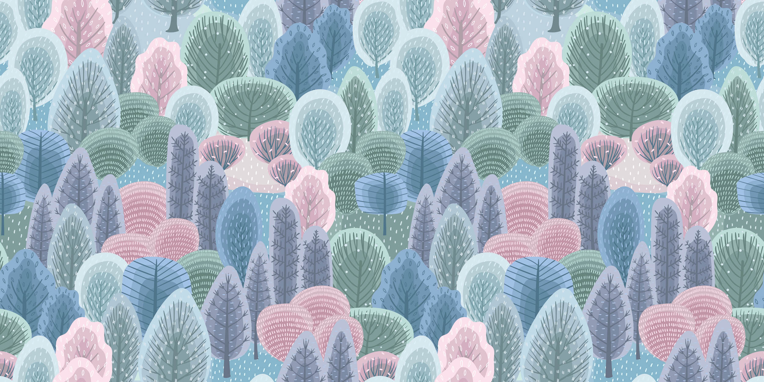 Pastel Bos Illustratie Patroon - LW00903 Fotobehang