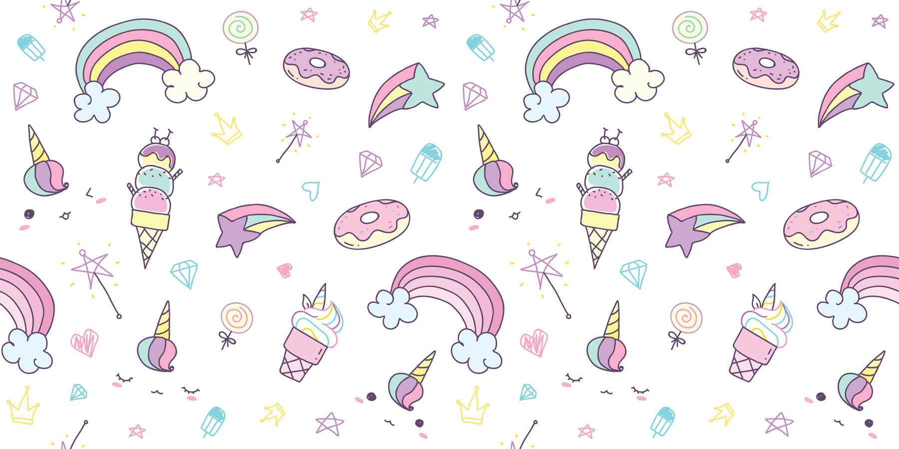 Pastel Eenhoorn & Zoetigheden - LW00625 Fotobehang