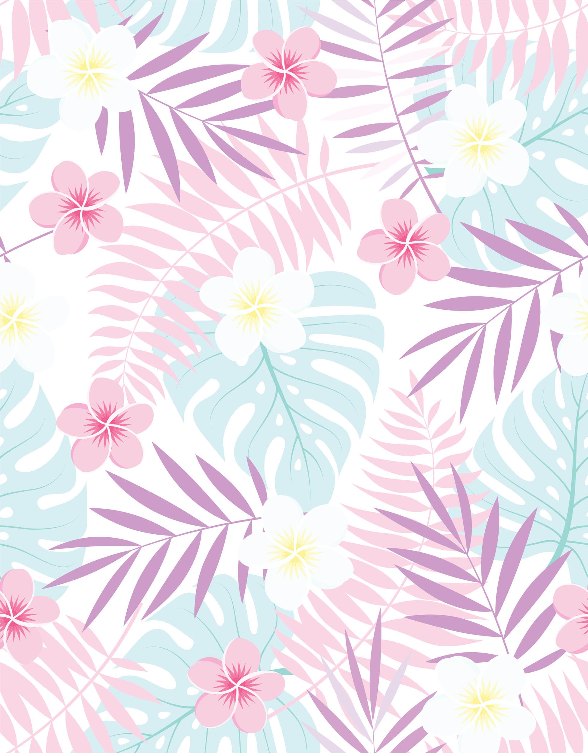 Pastel Tropisch Bloemen Patroon - LW00901 Fotobehang