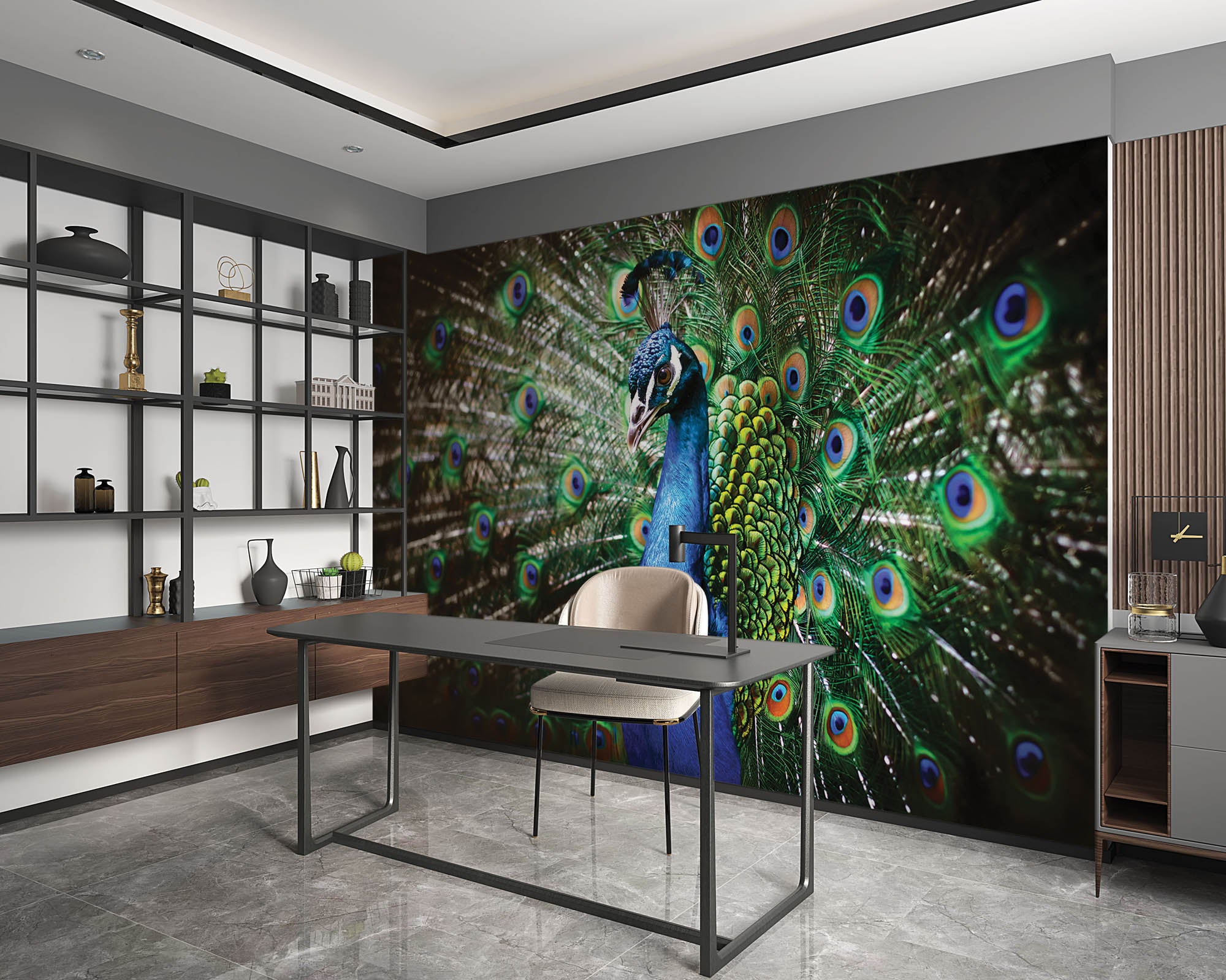 Pauw met veren - LW00152 Fotobehang