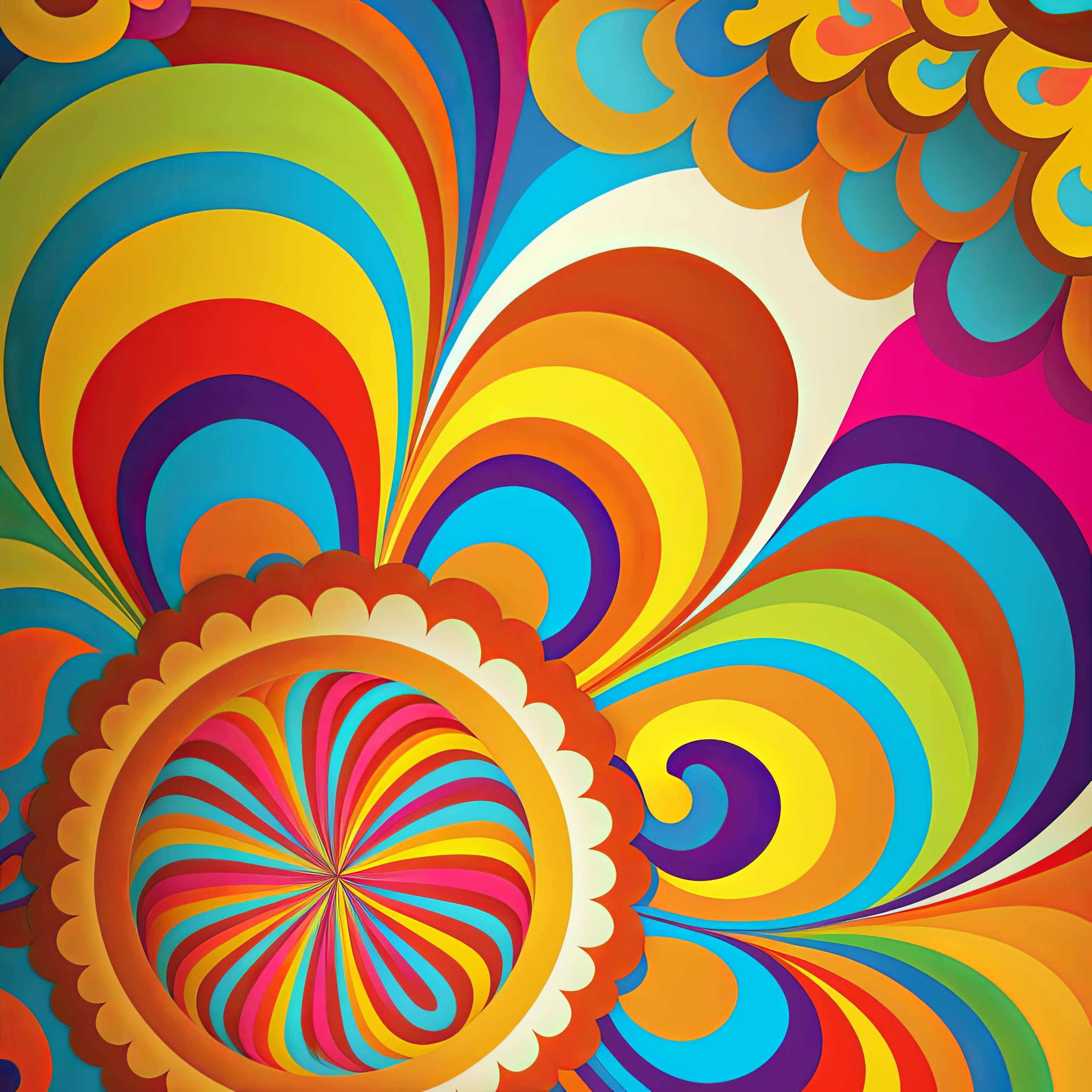 Retro Regenboog Wervel Explosie - LW00868 Fotobehang