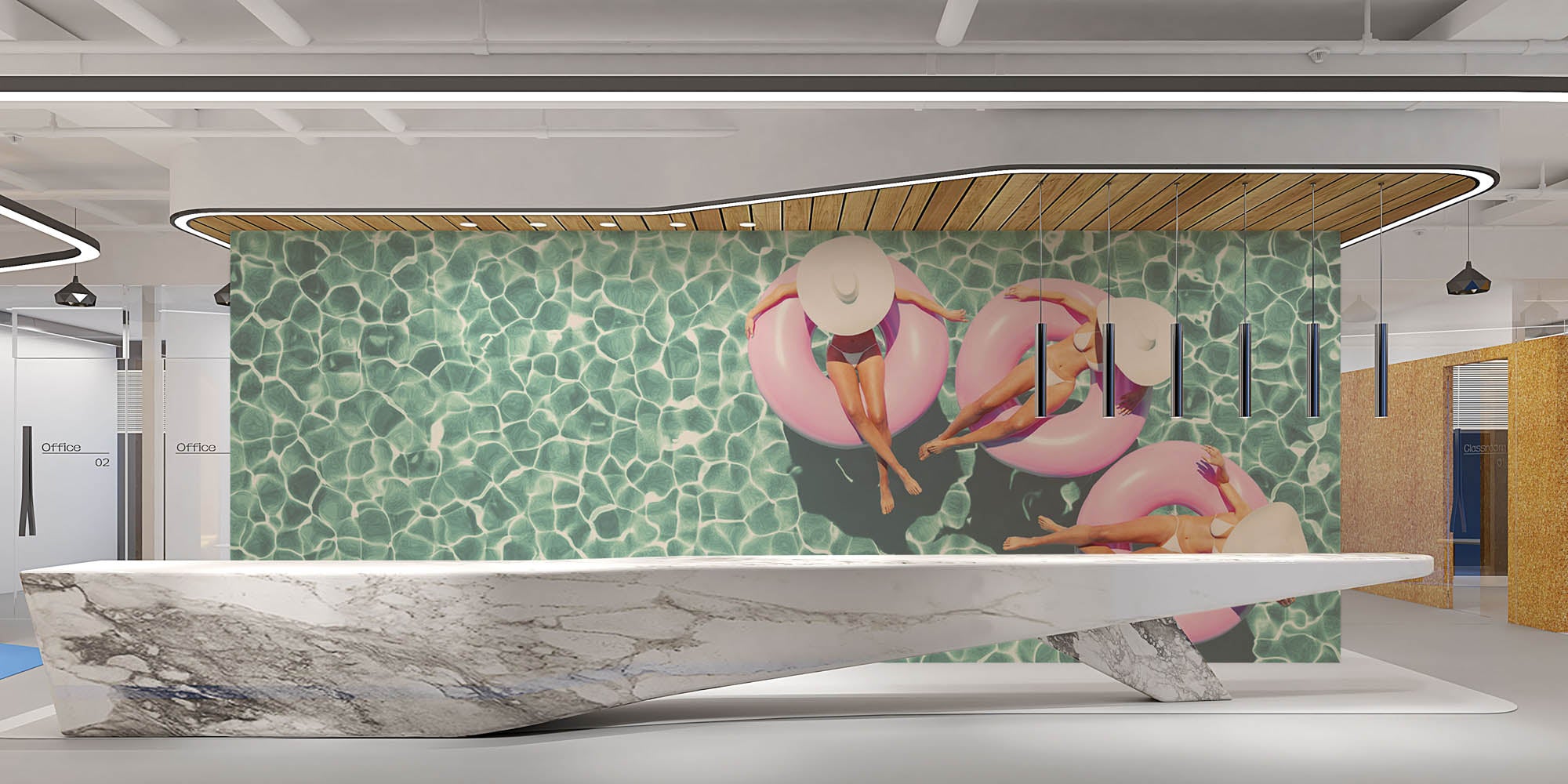 Retro zwembad - LW00442 Fotobehang