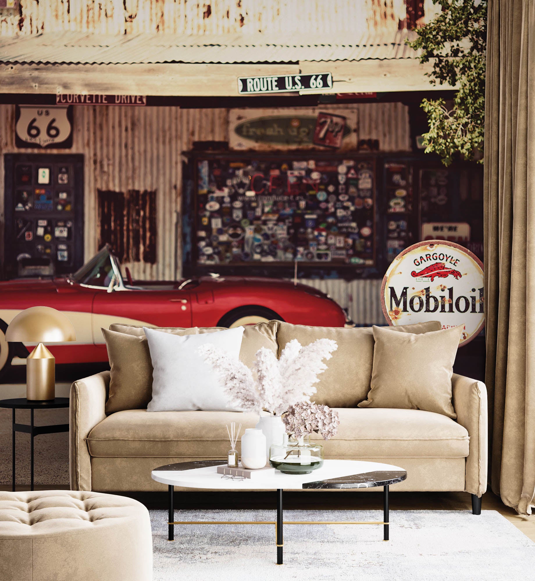 Rode Chevrolet Corvette - LW00408 Fotobehang