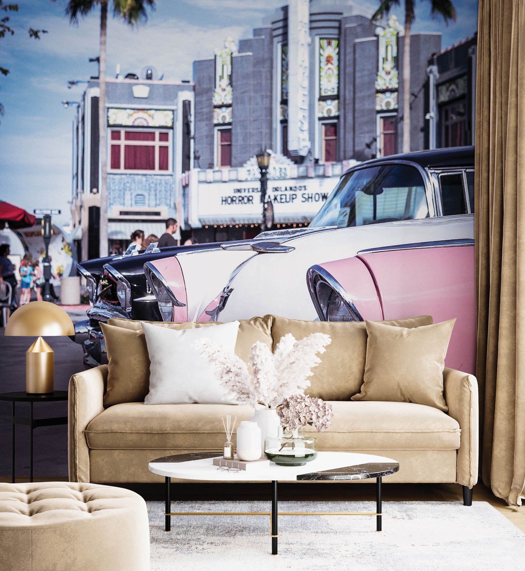 Roze vintage auto's - LW00430 Fotobehang