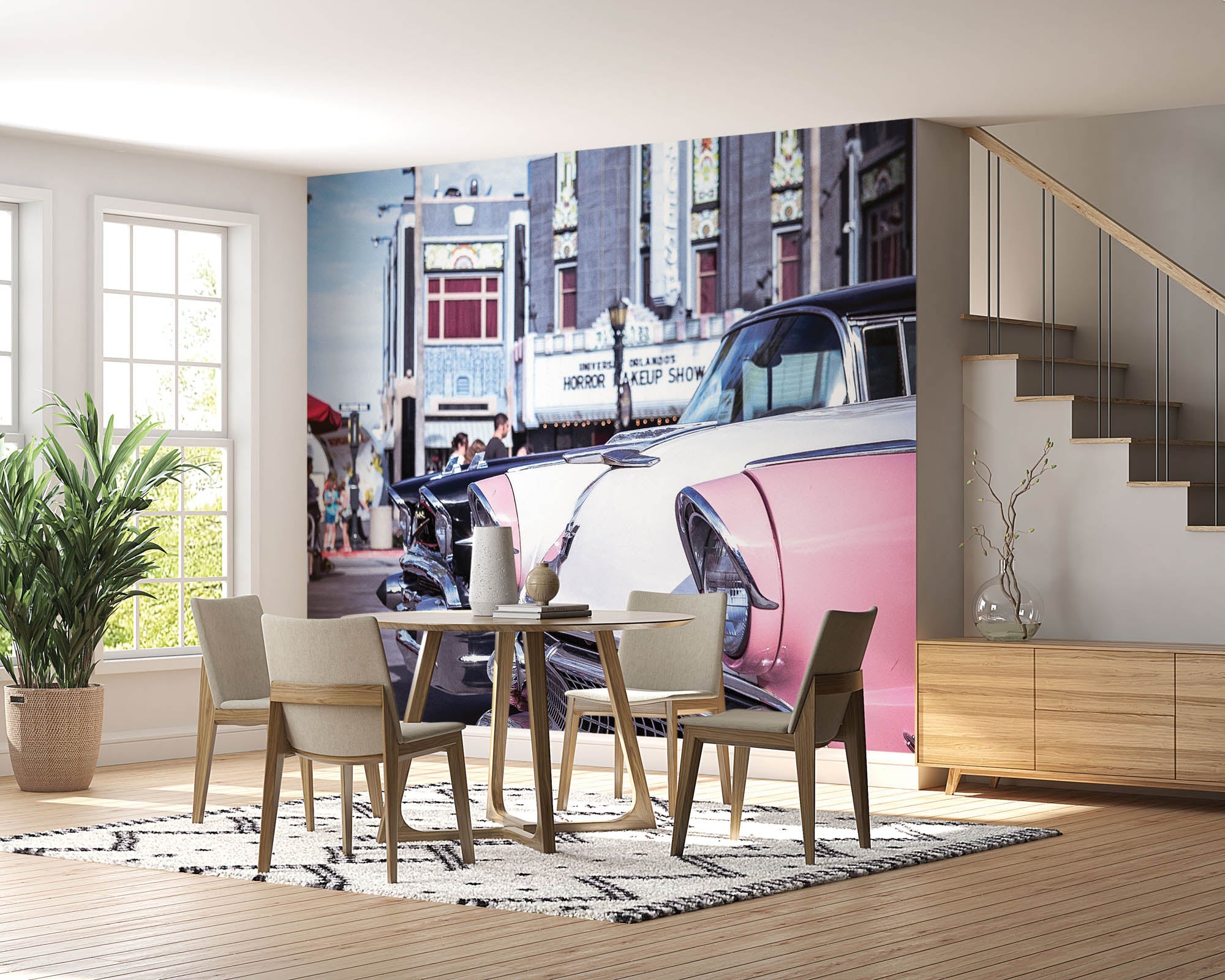 Roze vintage auto's - LW00430 Fotobehang