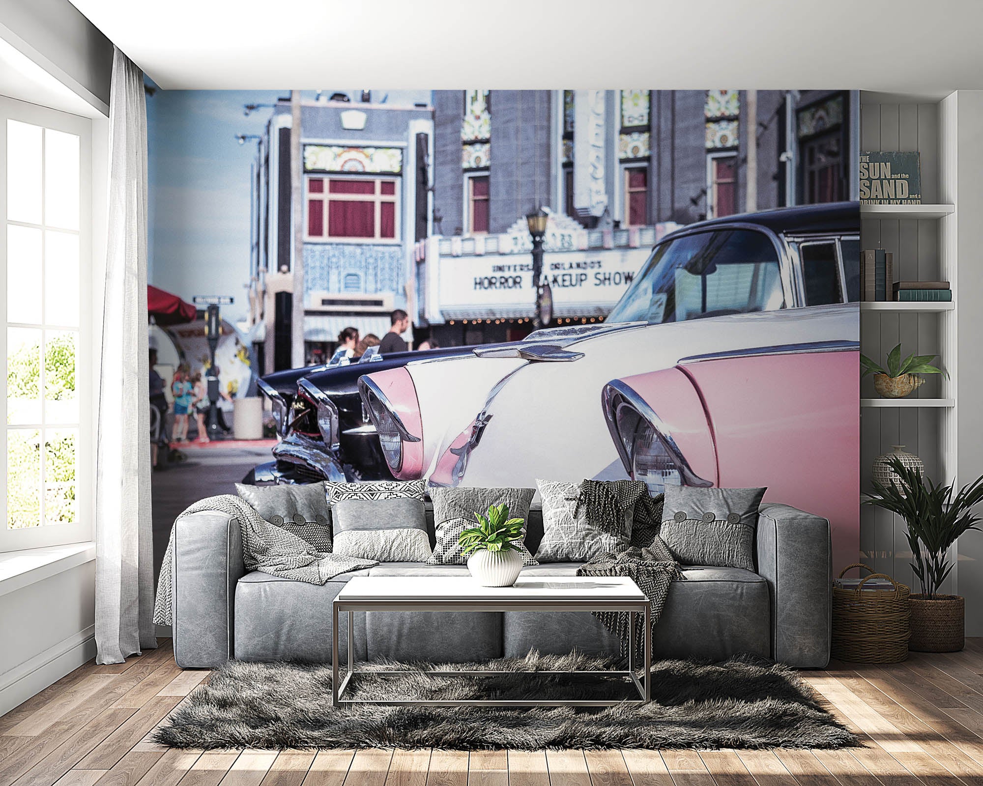 Roze vintage auto's - LW00430 Fotobehang