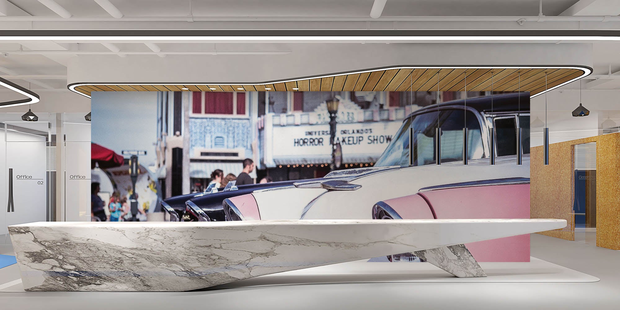 Roze vintage auto's - LW00430 Fotobehang