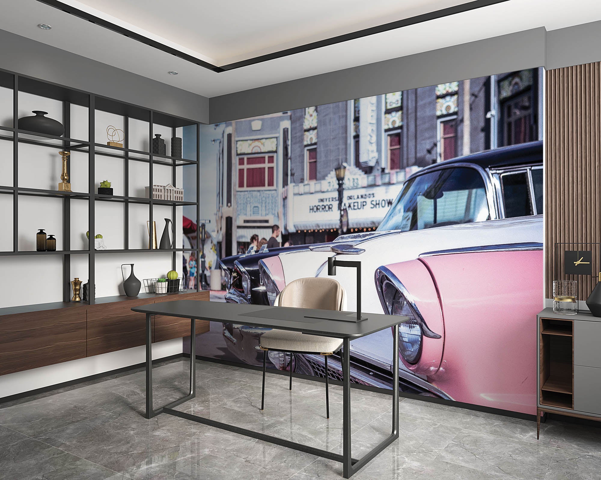 Roze vintage auto's - LW00430 Fotobehang