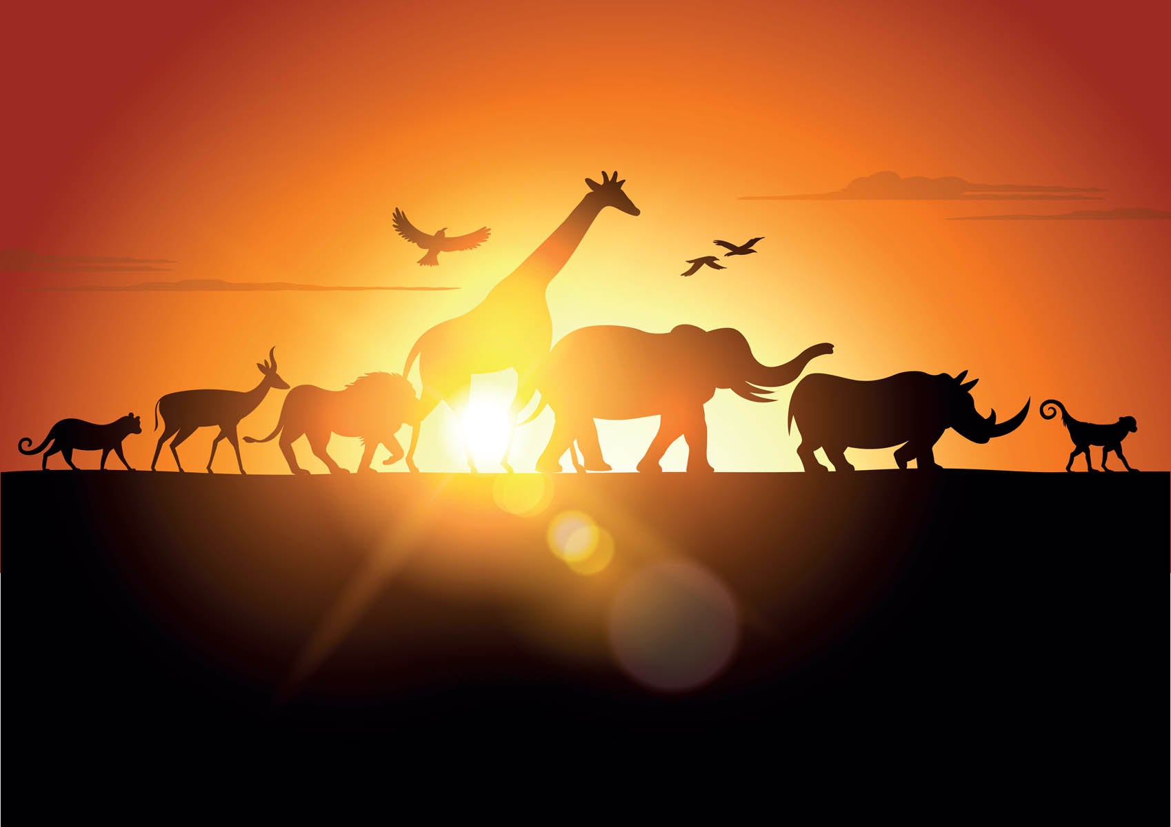 Safari Dieren bij Zonsondergang - LW00556 Fotobehang