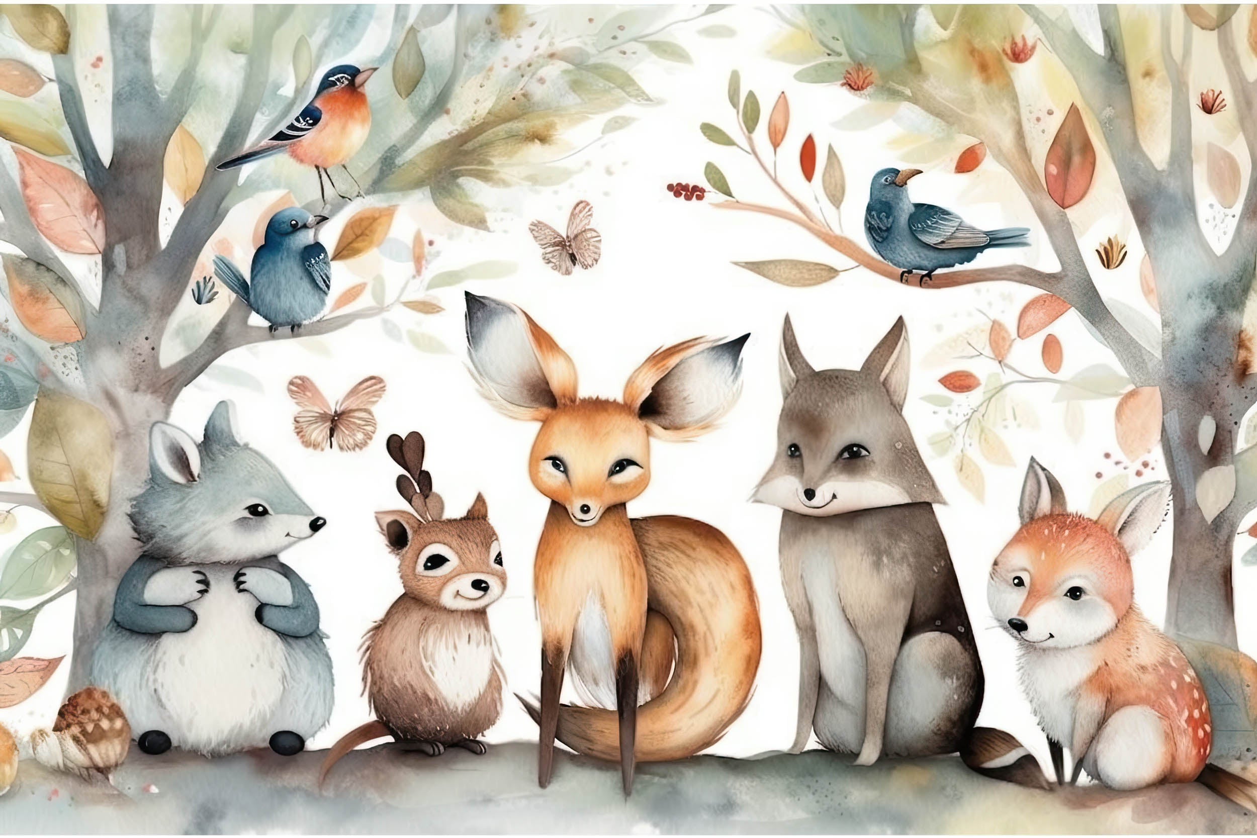 Schattige Pastel Dieren Illustratie - LW00842 Fotobehang