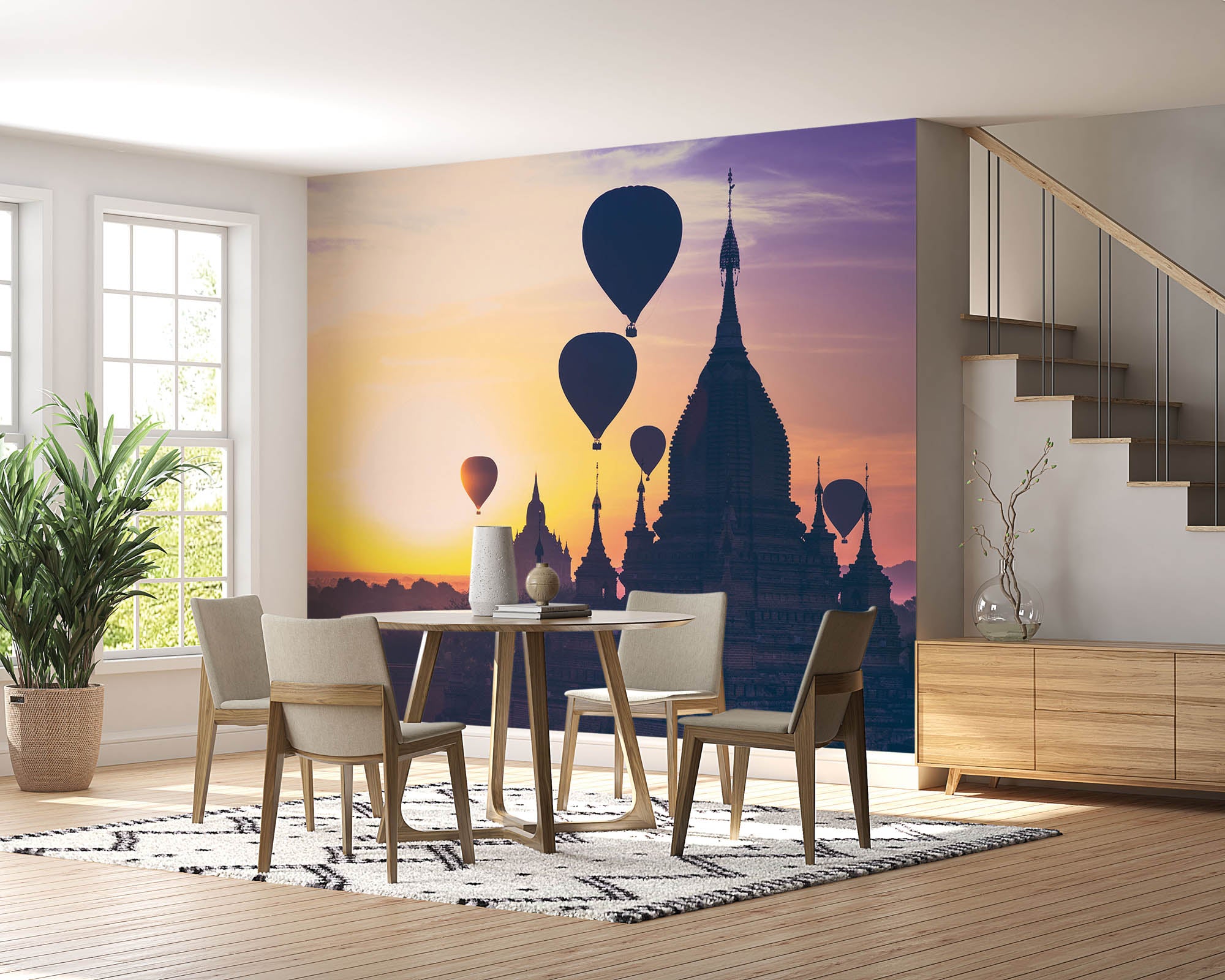 Silhouetten van Luchtballonnen bij een  Boeddhistische tempel - LW00061 Fotobehang