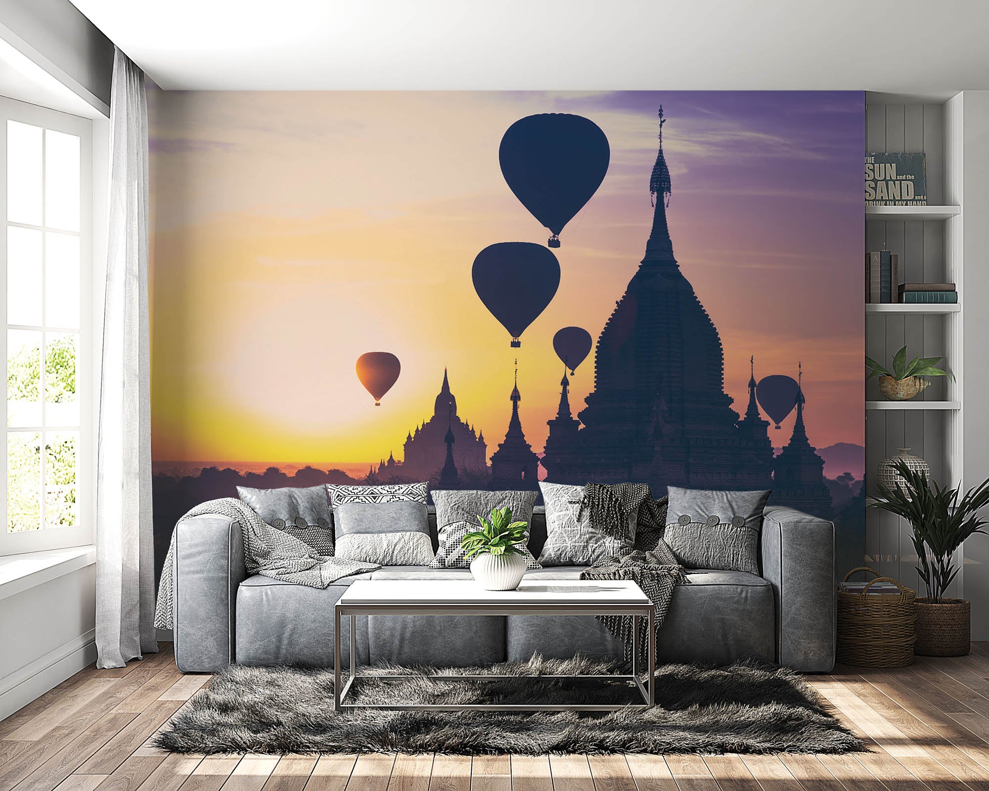 Silhouetten van Luchtballonnen bij een  Boeddhistische tempel - LW00061 Fotobehang