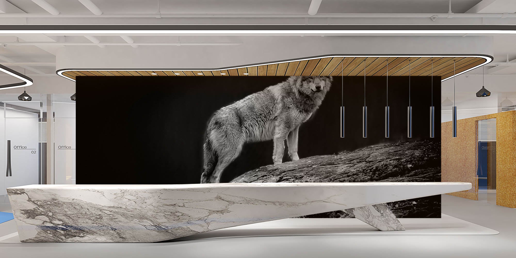 Starende wolf op boom  - LW00239 Fotobehang