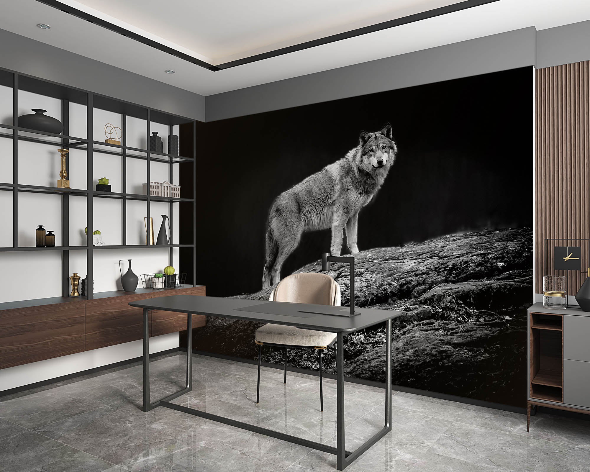 Starende wolf op boom  - LW00239 Fotobehang