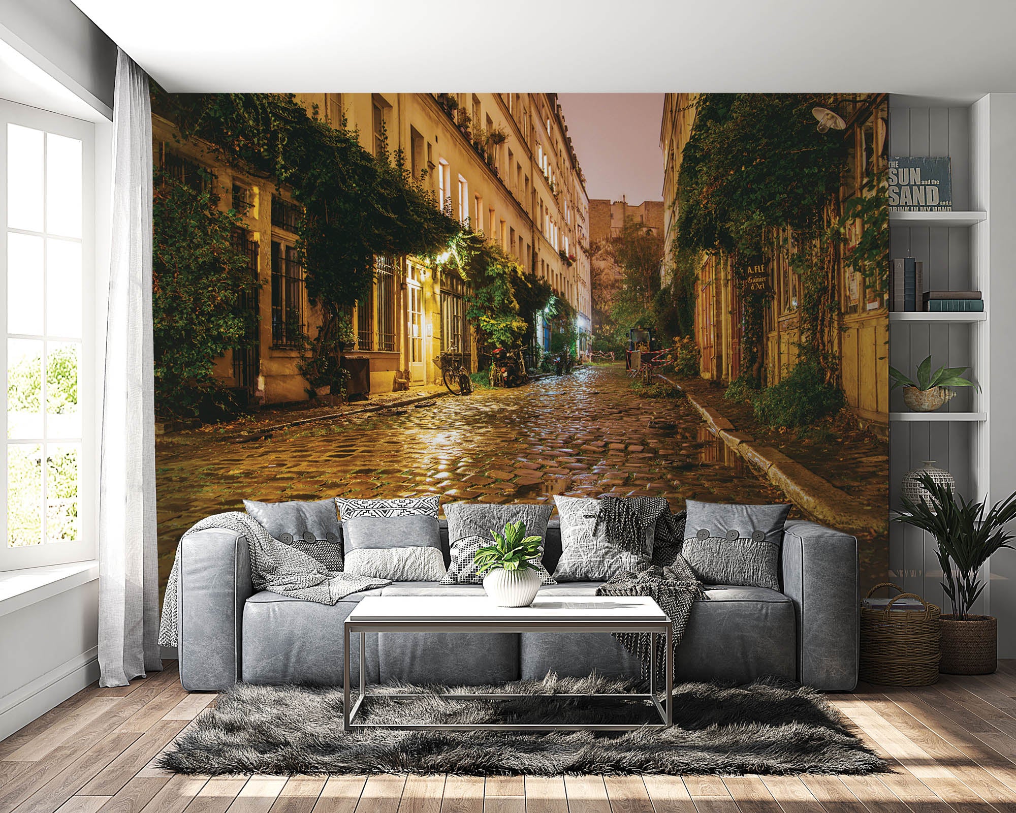 Straat in Parijs met een retro oude stenen weg - LW00372 Fotobehang