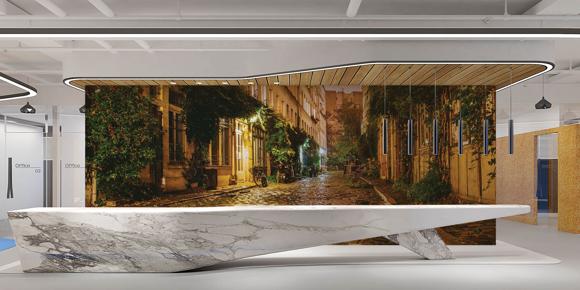 Straat in Parijs met een retro oude stenen weg - LW00372 Fotobehang