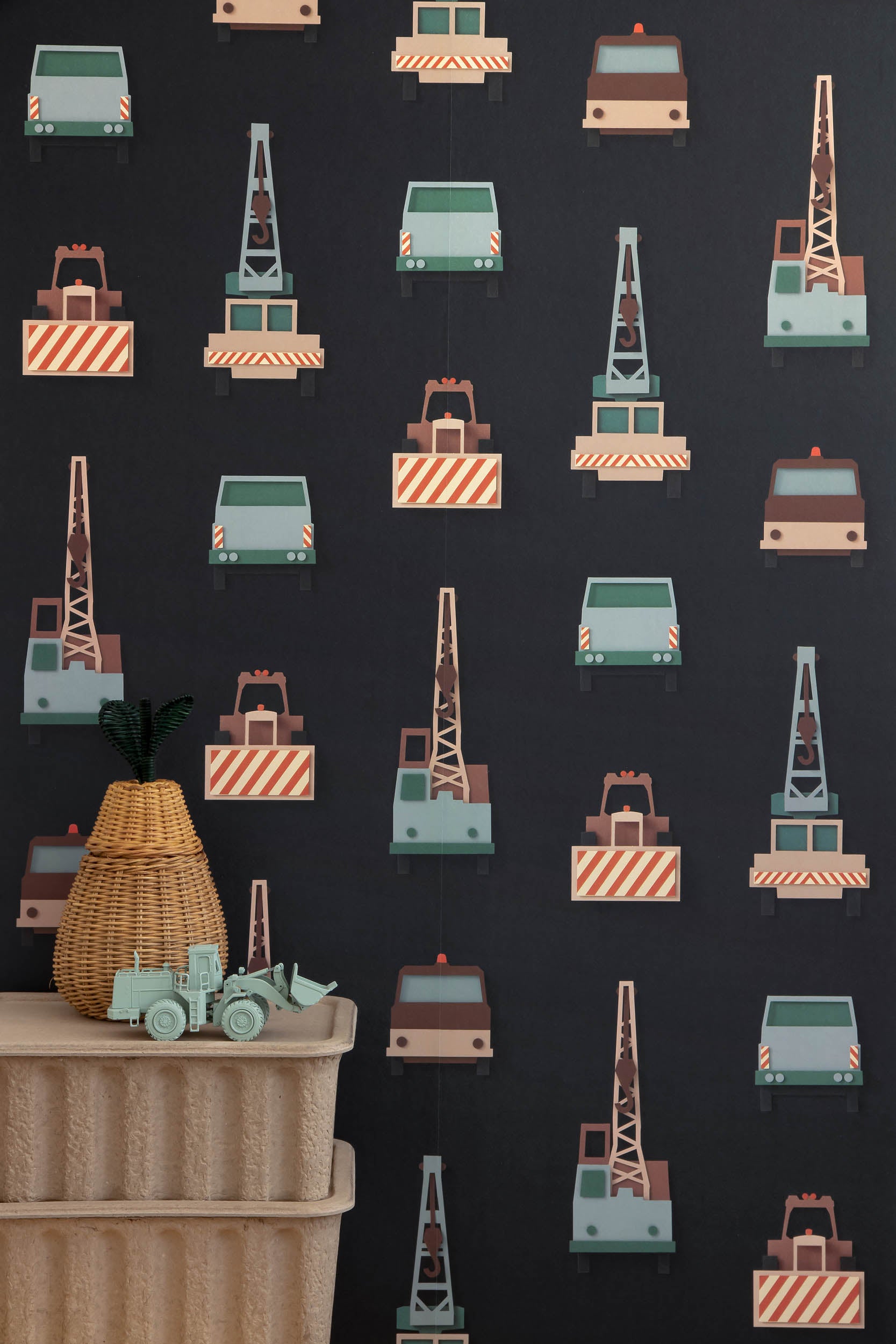 Studio Ditte Kraanwagen Donker Behang