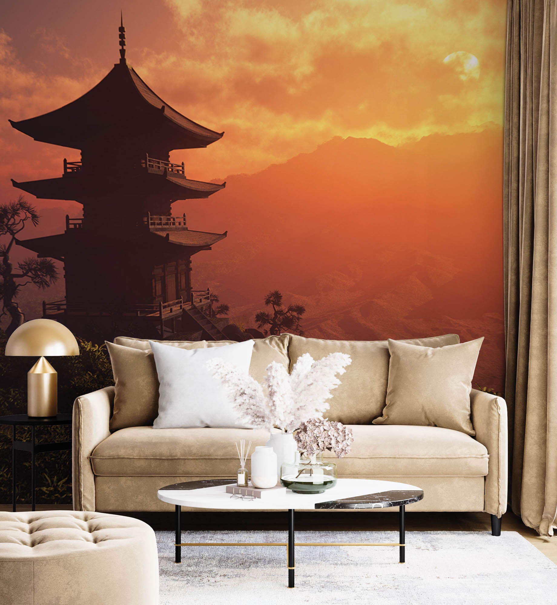 Tempel bij zonsondergang - LW00082 Fotobehang