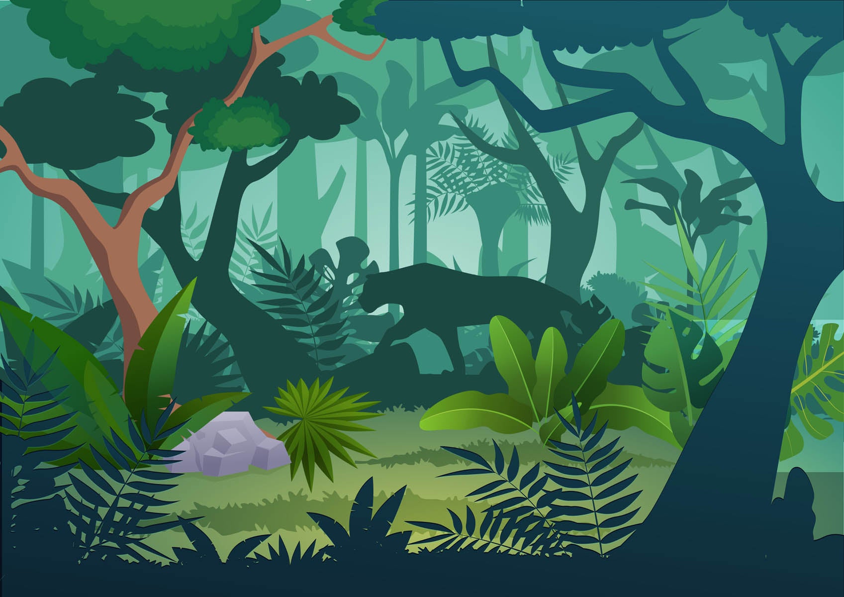 Tropische Jungle met Wandelende Jaguar - LW00574