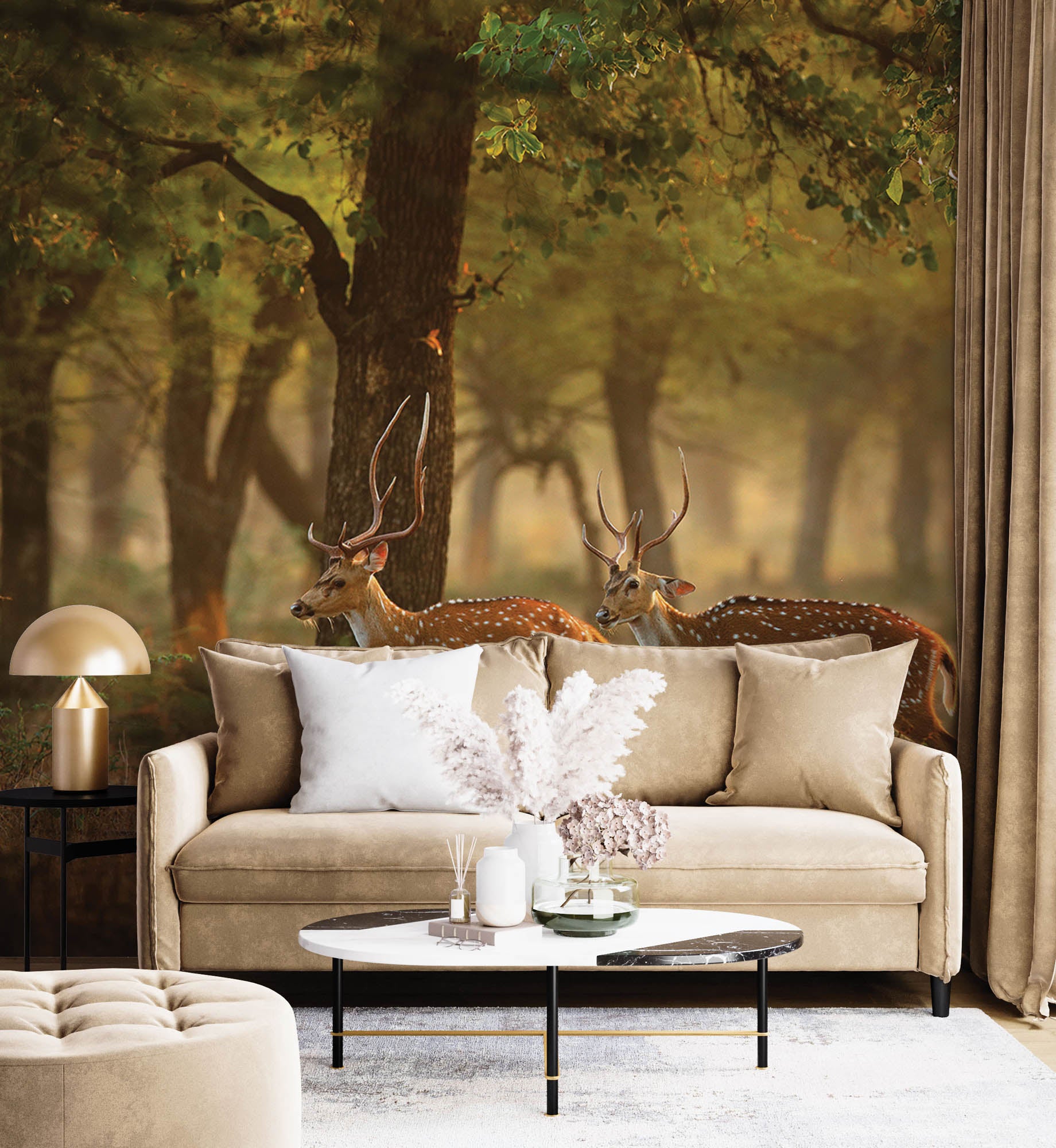 Twee herten in natuurlijke omgeving  - LW00187 Fotobehang