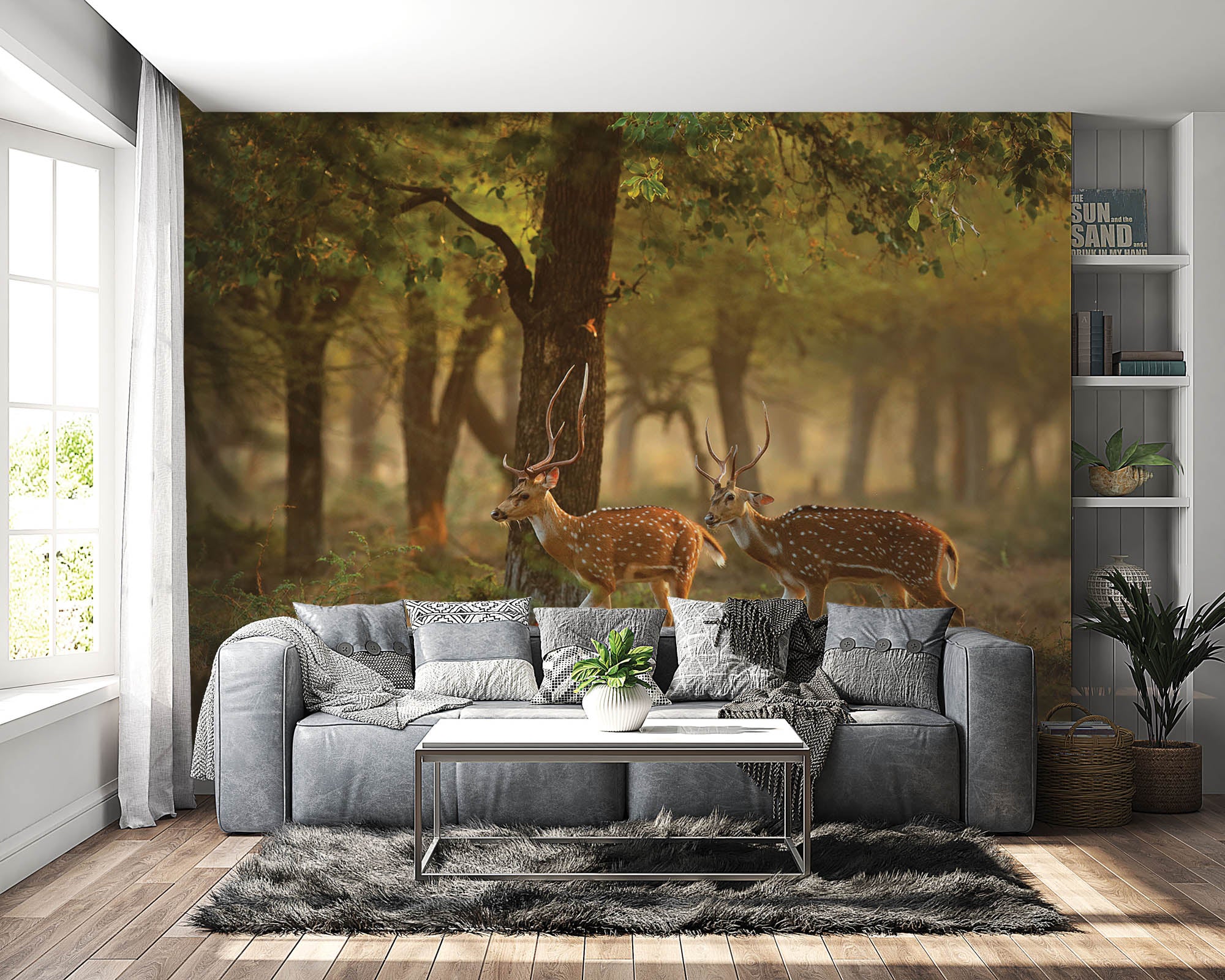 Twee herten in natuurlijke omgeving  - LW00187 Fotobehang