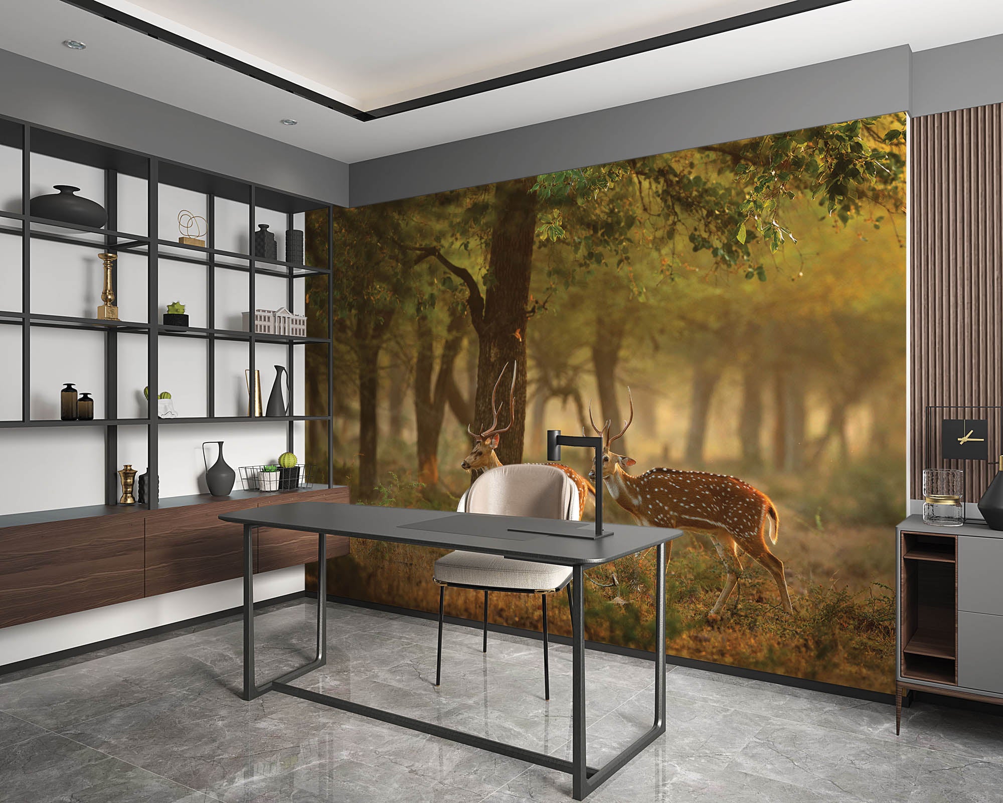 Twee herten in natuurlijke omgeving  - LW00187 Fotobehang