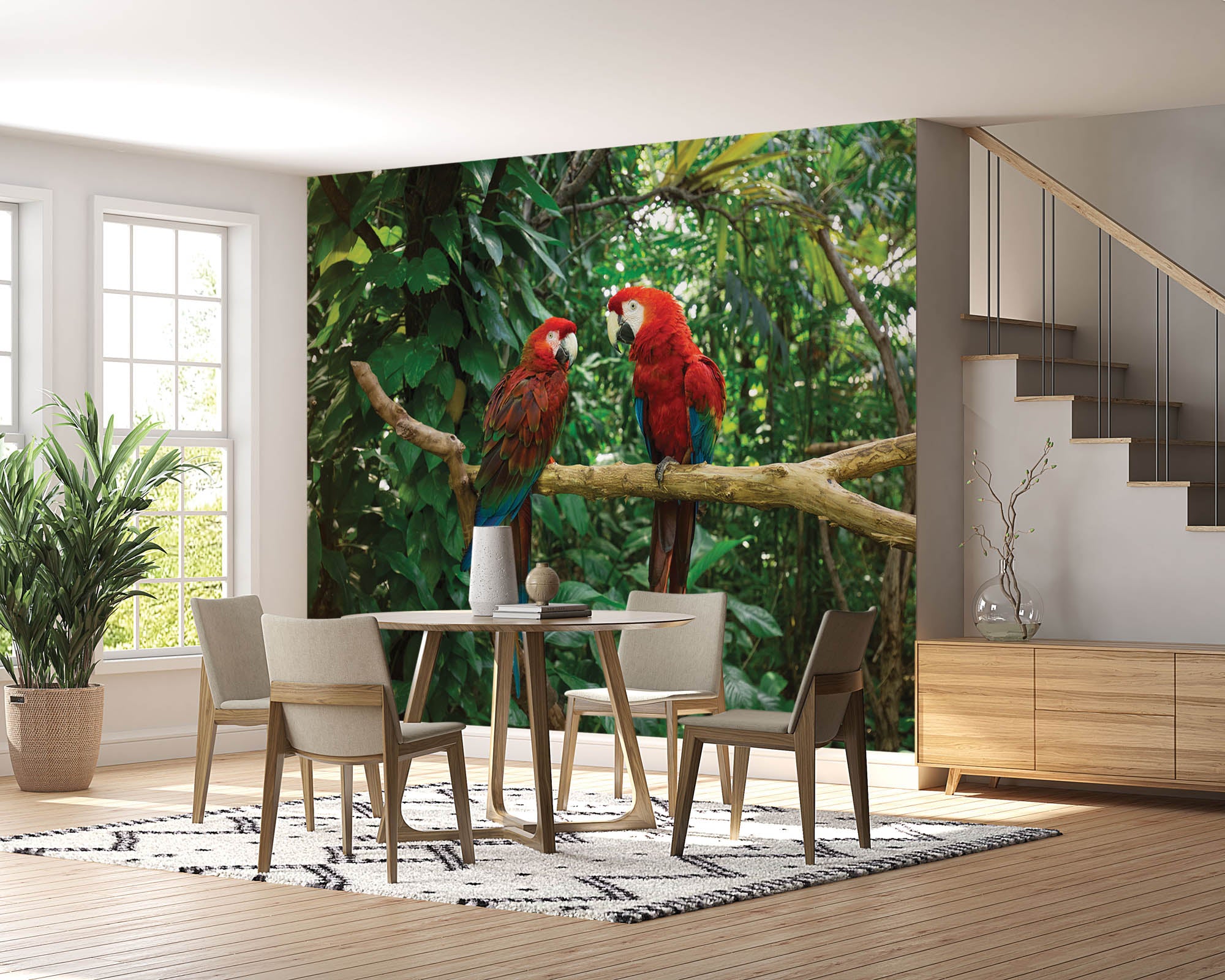 Twee papegaaien op tak   - LW00174 Fotobehang